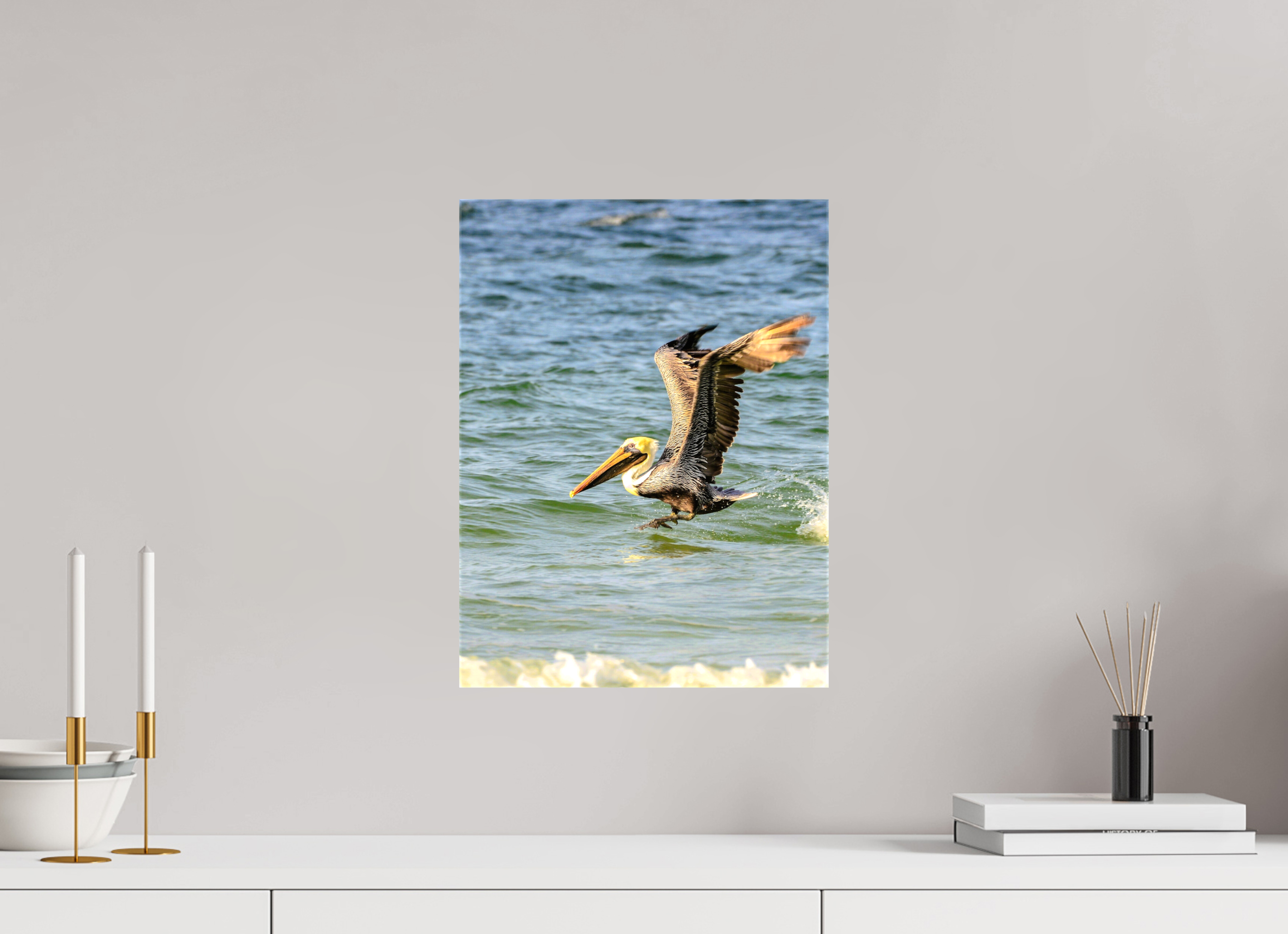 12 x 16″, Glossy Canvas on Stretcher Frame, 1,57" Wrapped Pelican in Flight