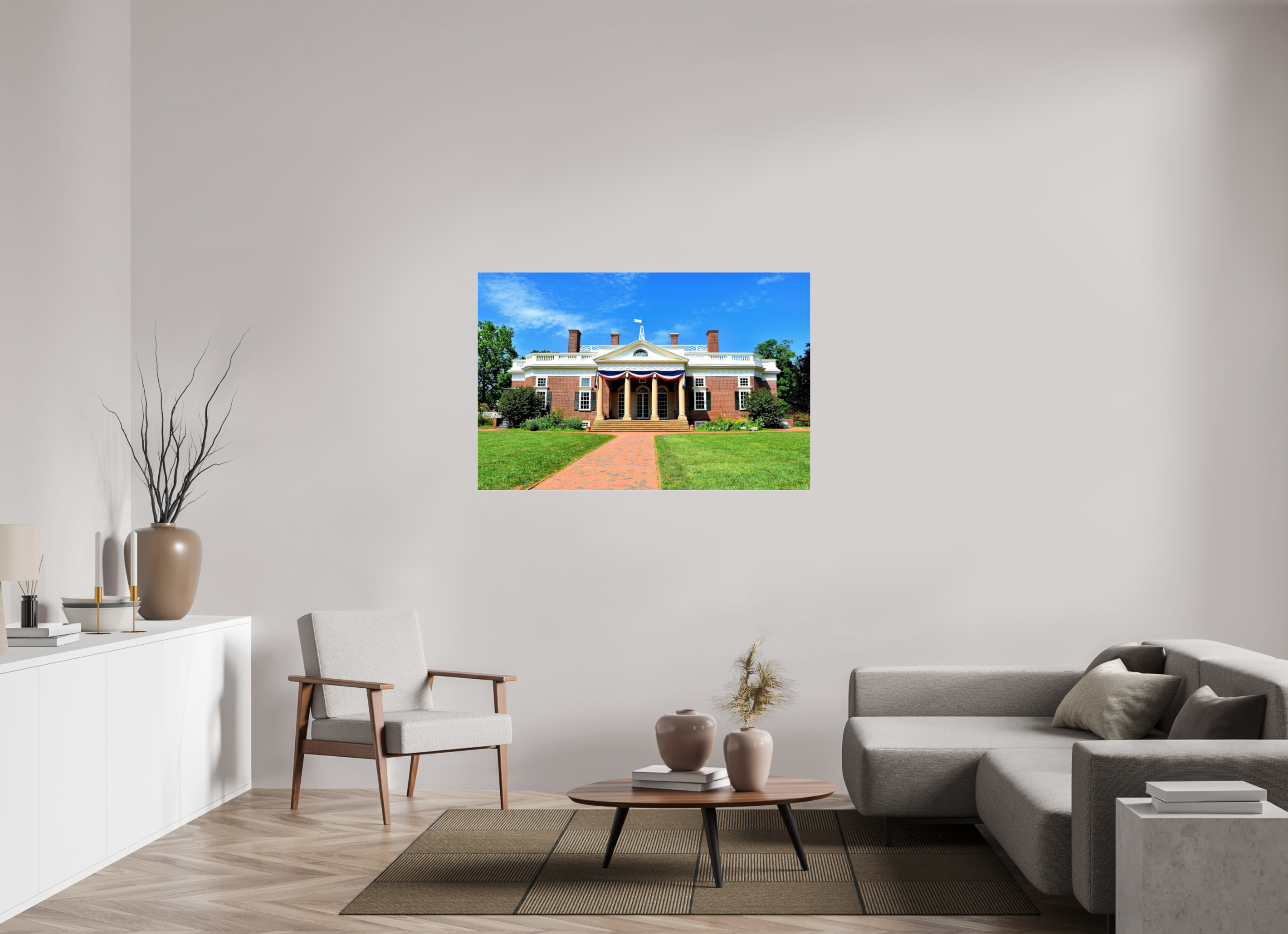 53.4 x 35″, Photo Print Under Acrylic Glass Jefferson’s Masterpiece: Monticello at Midday