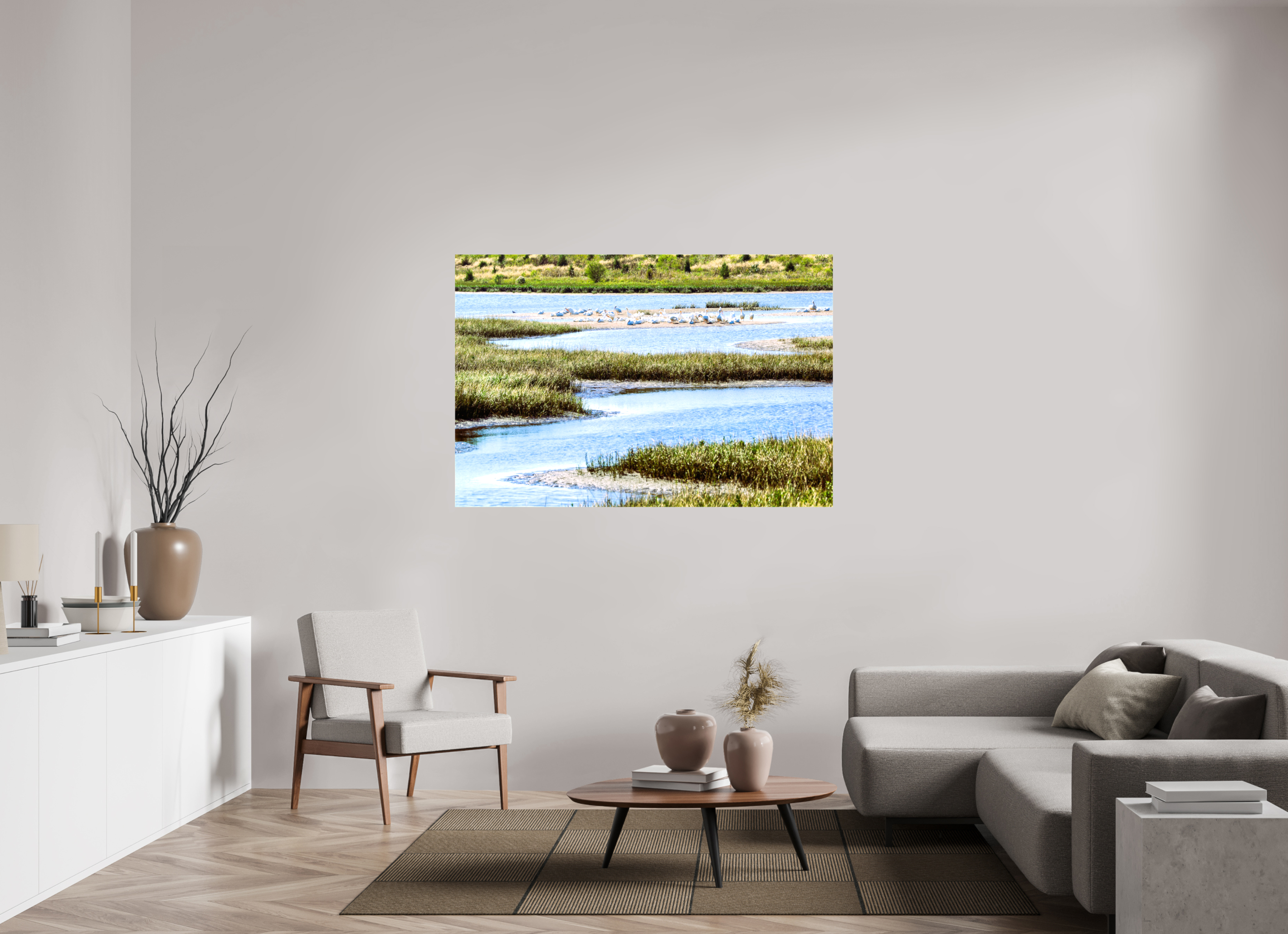 60 x 40″, Glossy Canvas on Stretcher Frame, 1,57" Wrapped Marshland Sanctuary