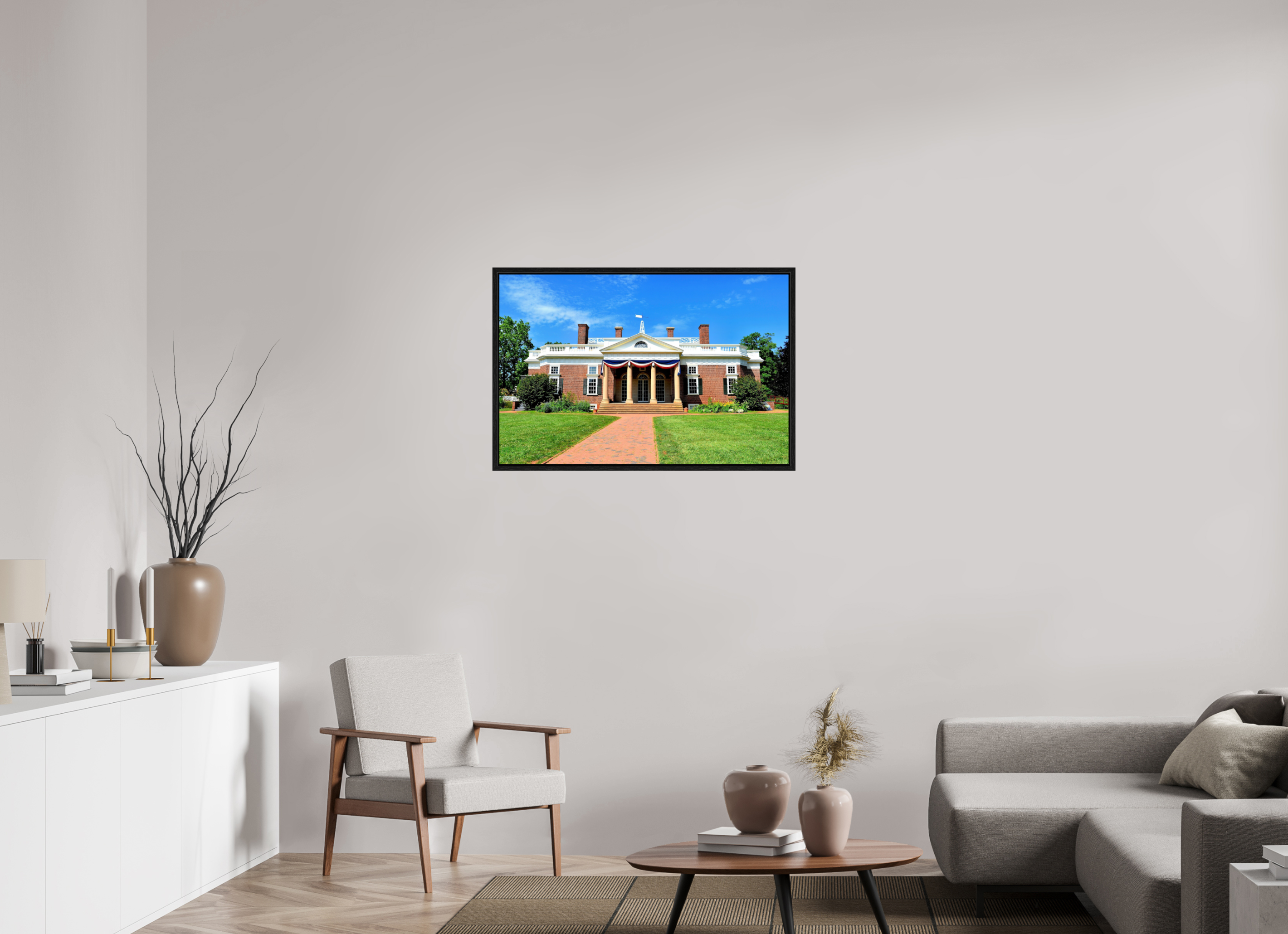 36.7 x 24″, Floater Frame Jefferson’s Masterpiece: Monticello at Midday