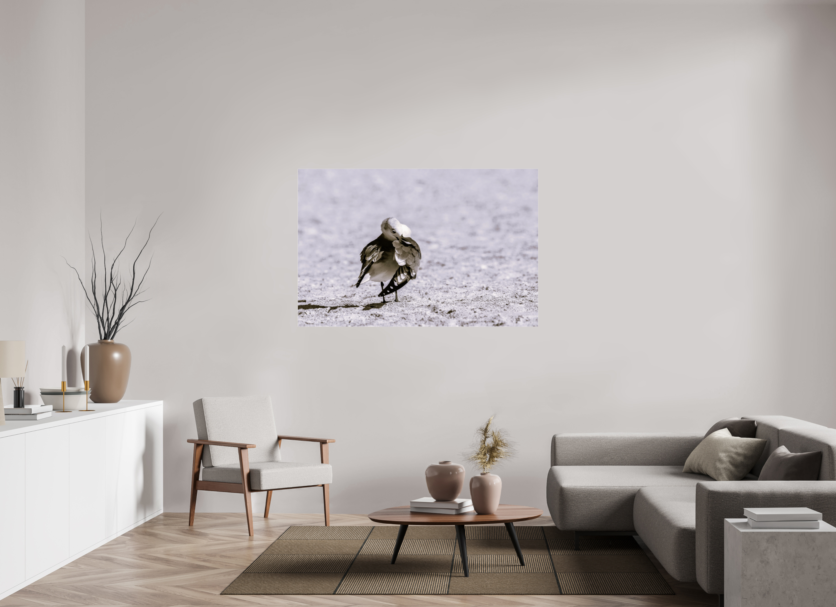 59.4 x 39″, Metallic Photo Print Under Acrylic Glass Preening Gull