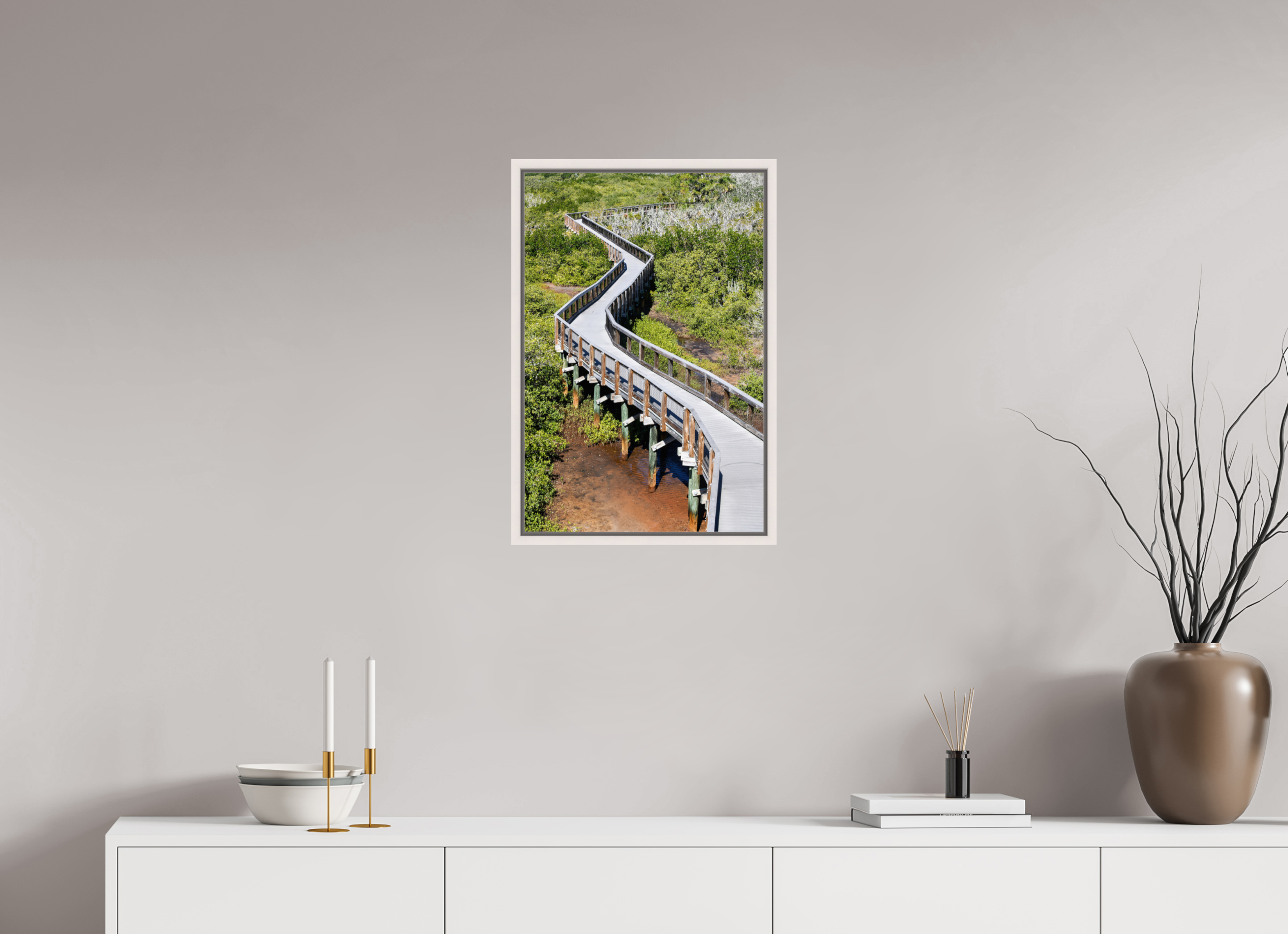 16 x 24″, Floater Frame, Basel 0.6", Maple White, Glossy Acrylic Glass The Winding Way