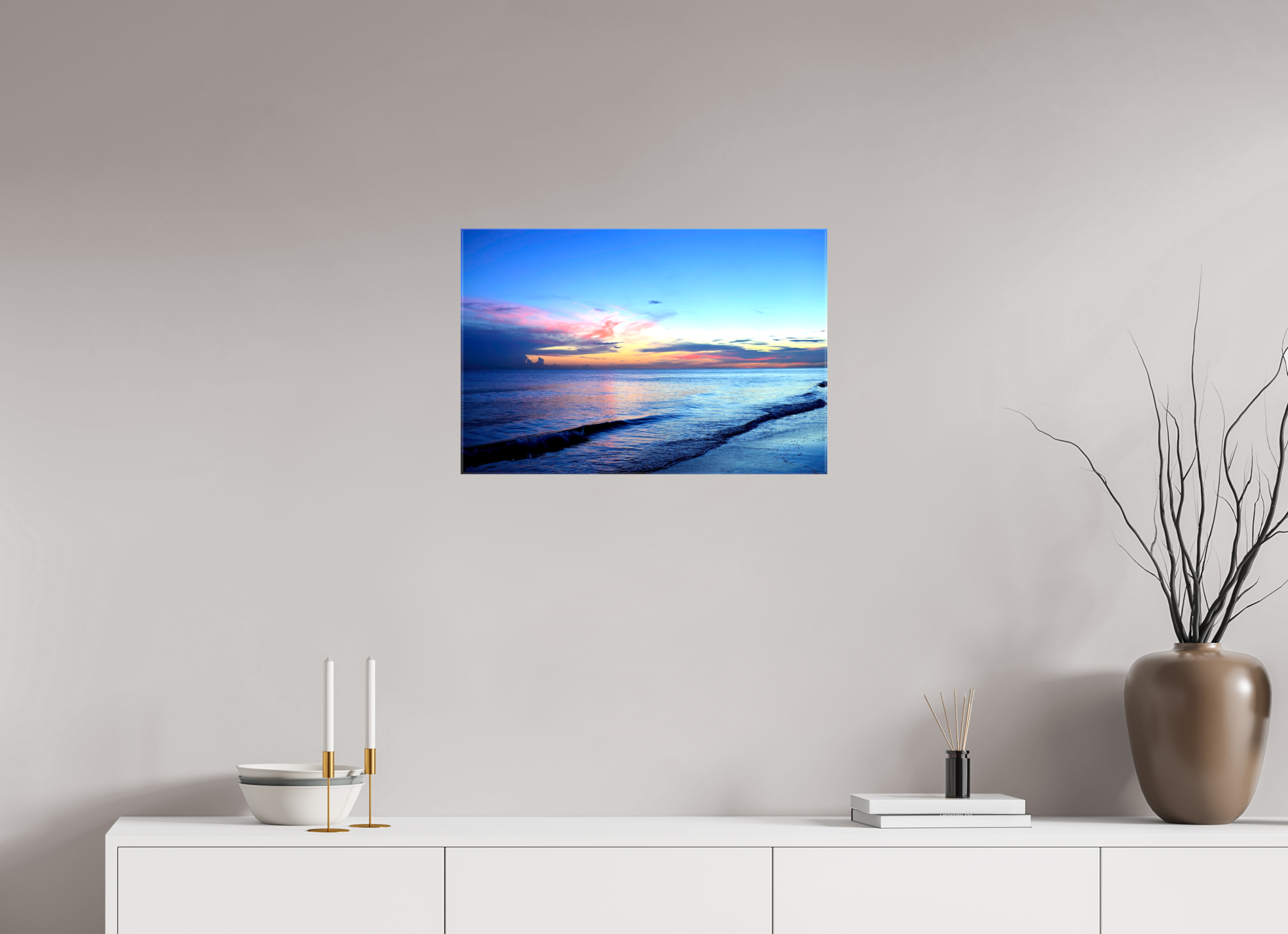 24 x 16″, Glossy Canvas on Stretcher Frame, 1,57" Wrapped Indigo Horizon