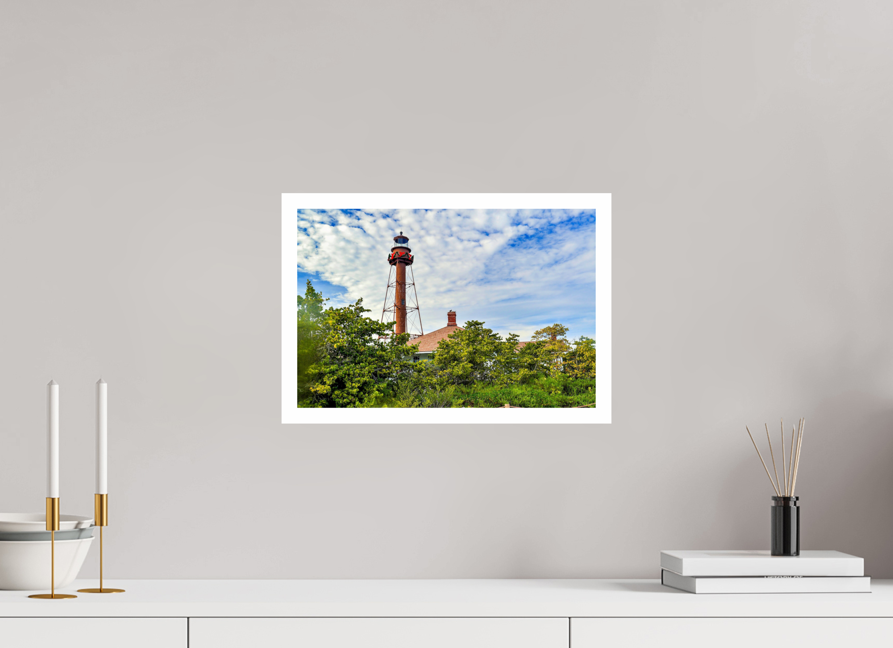 15 x 10″, Hahnemühle FineArt Pearl Print without Frame, .79" white border Sanibel Island Lighthouse – Holiday Edition