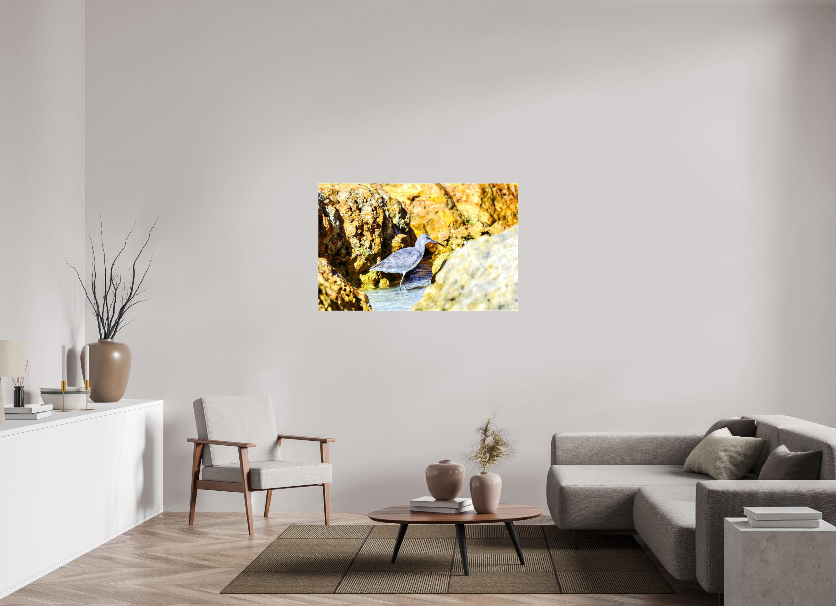 48.8 x 31″, Glossy Canvas on Stretcher Frame, 1,57" Wrapped The Hiding Willet