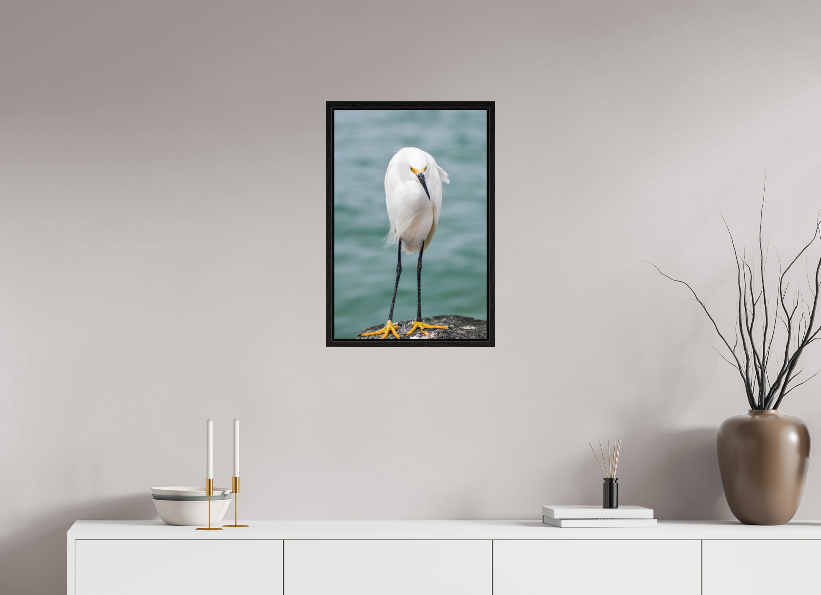 16 x 24″, Floater Frame, Basel 0.6", Black Oak, Glossy Acrylic Glass The Patient Hunter