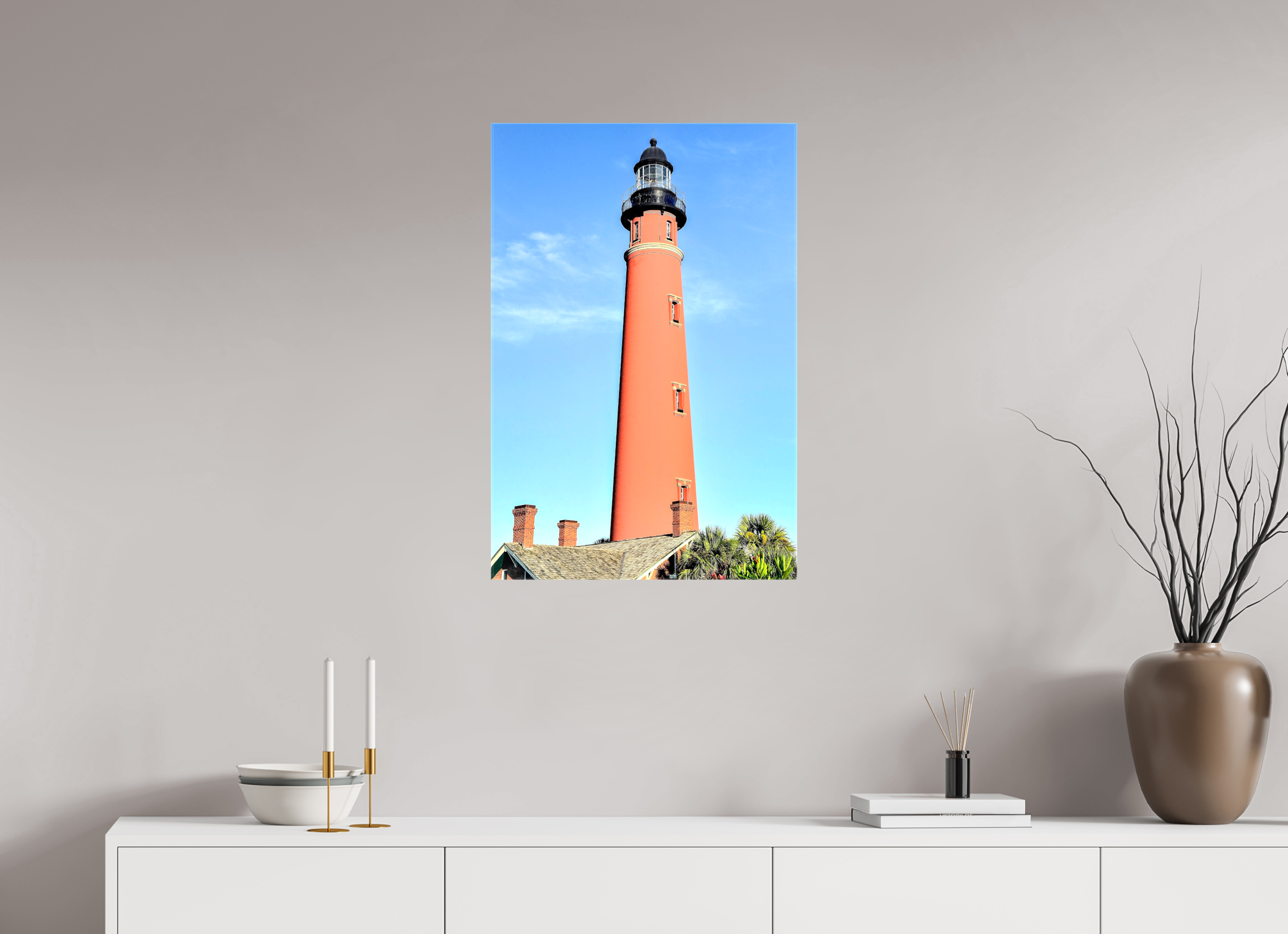 20 x 30″, Glossy Canvas on Stretcher Frame, 1,57" Wrapped Historic Red Brick Ponce de Leon Lighthouse