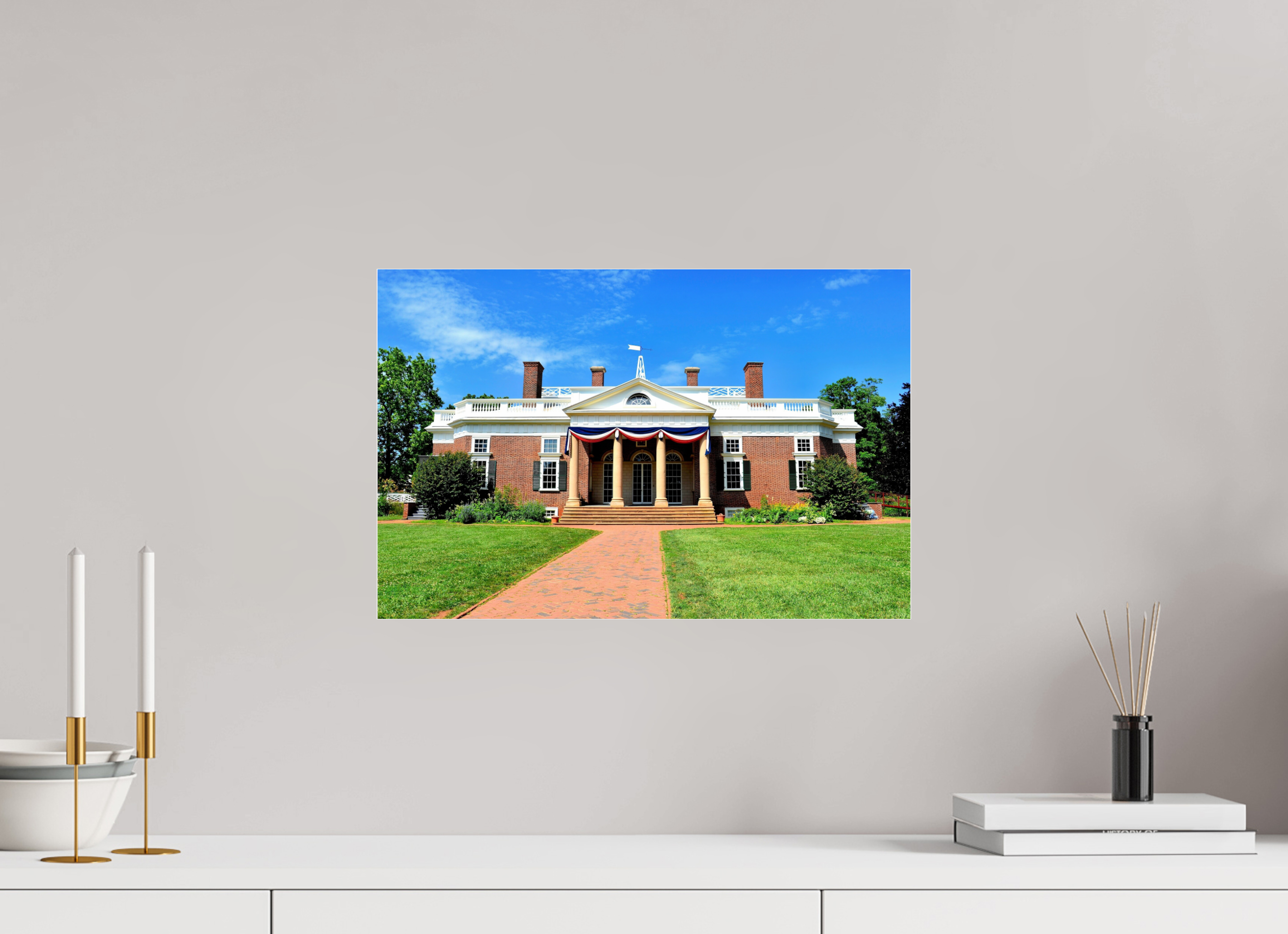 18.3 x 12″, Metallic Photo Print Under Acrylic Glass Jefferson’s Masterpiece: Monticello at Midday