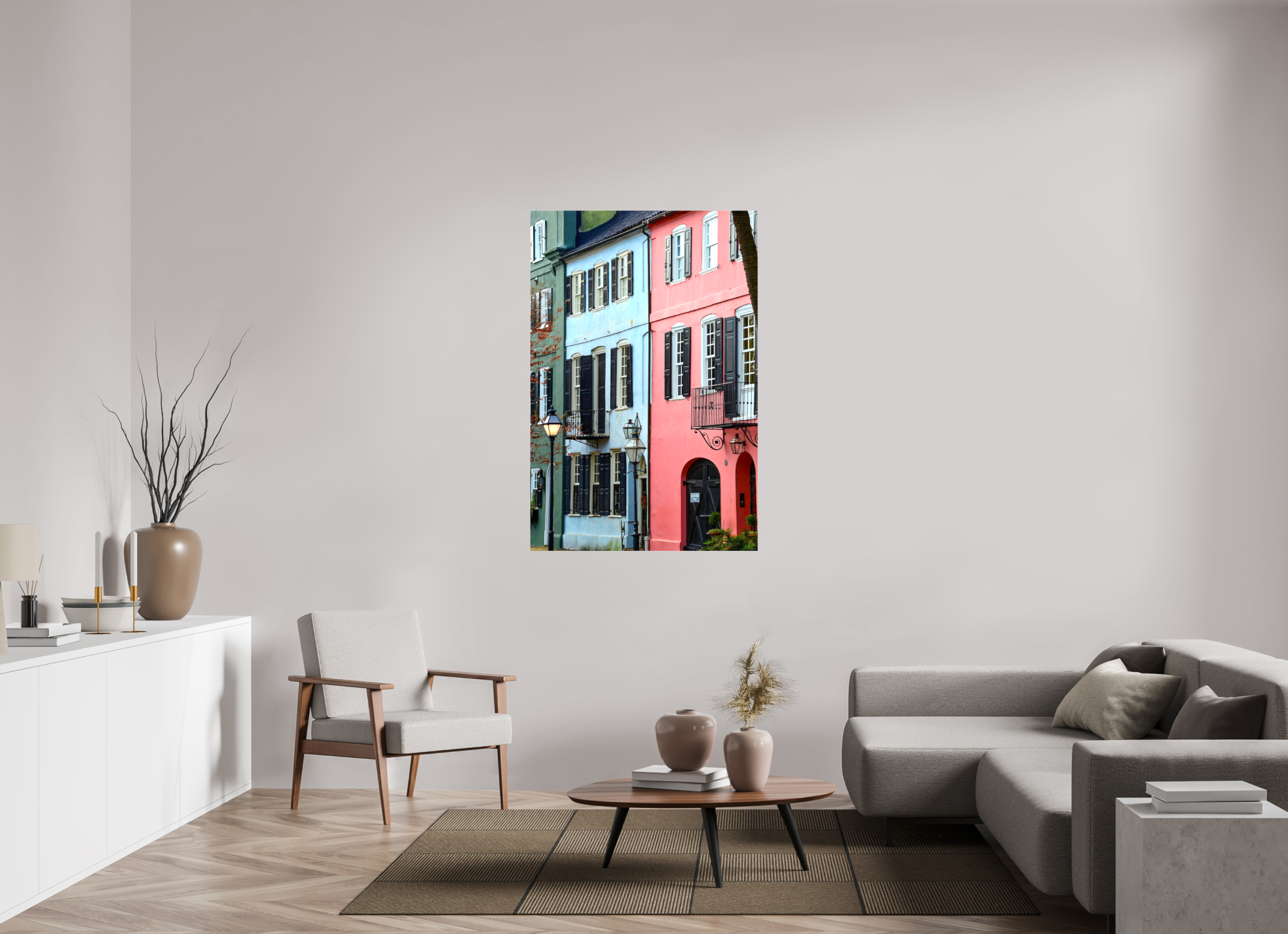 36 x 54″, Glossy Canvas on Stretcher Frame, 1,57" Wrapped Rainbow Row