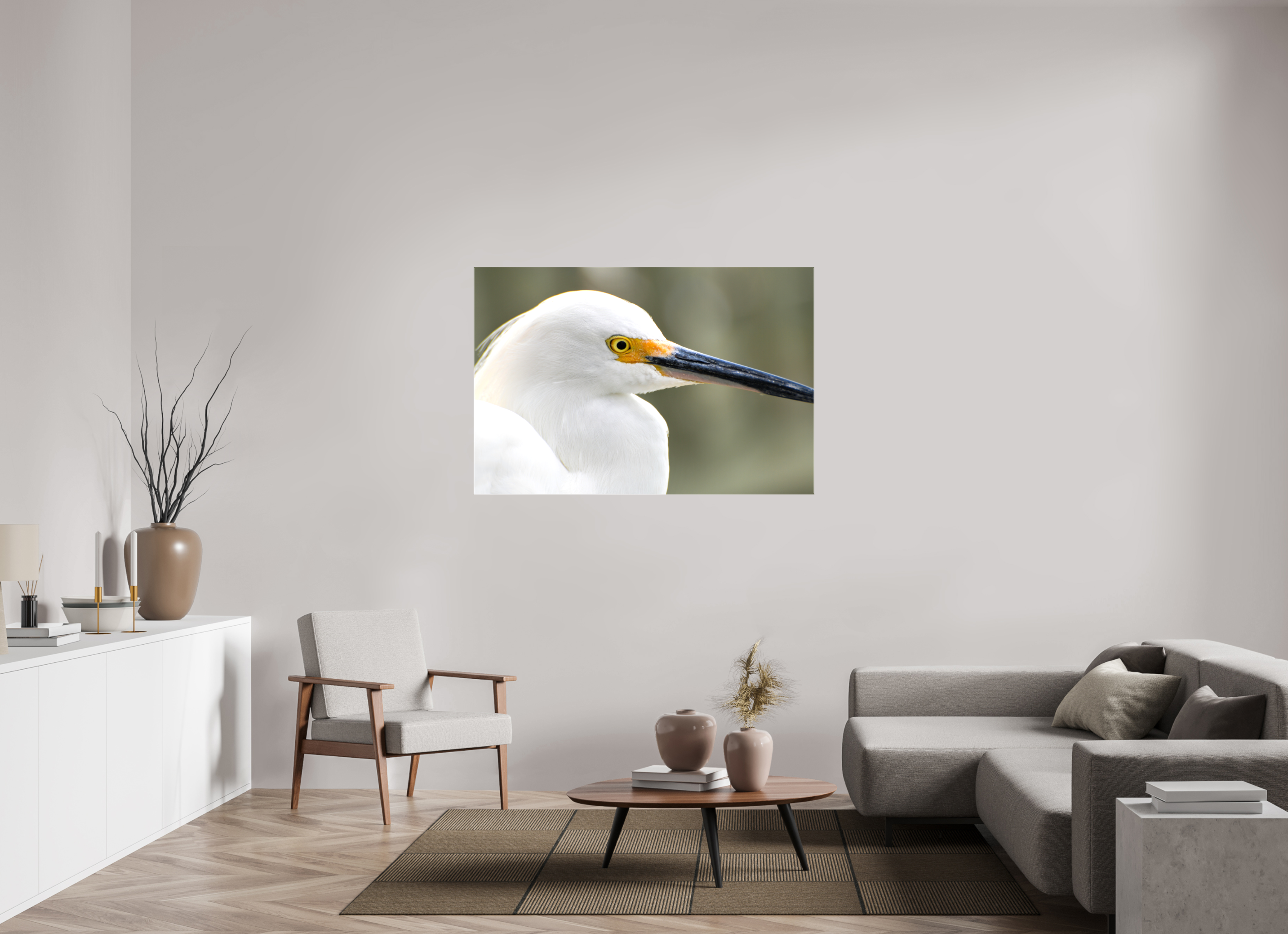54 x 36″, Glossy Canvas on Stretcher Frame, 1,57" Wrapped The White Plume: Snowy Egret Portrait