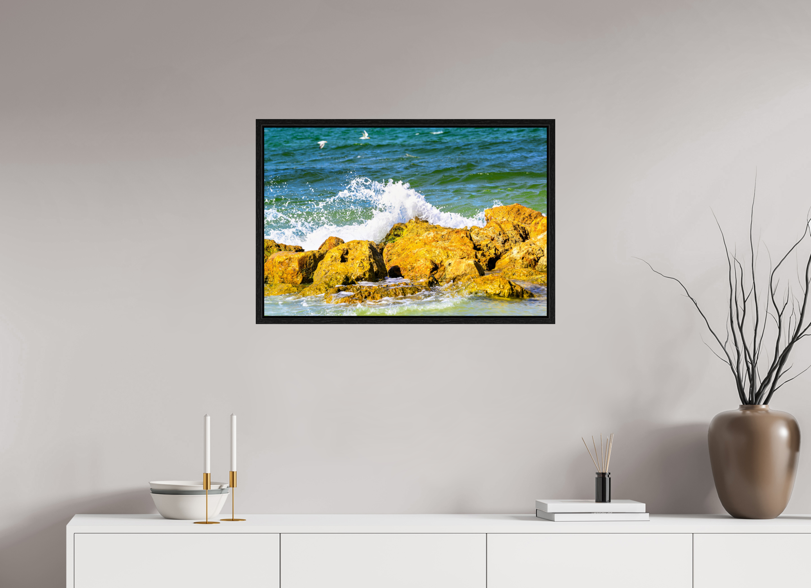 30 x 20″, Floater Frame Waves Breaking