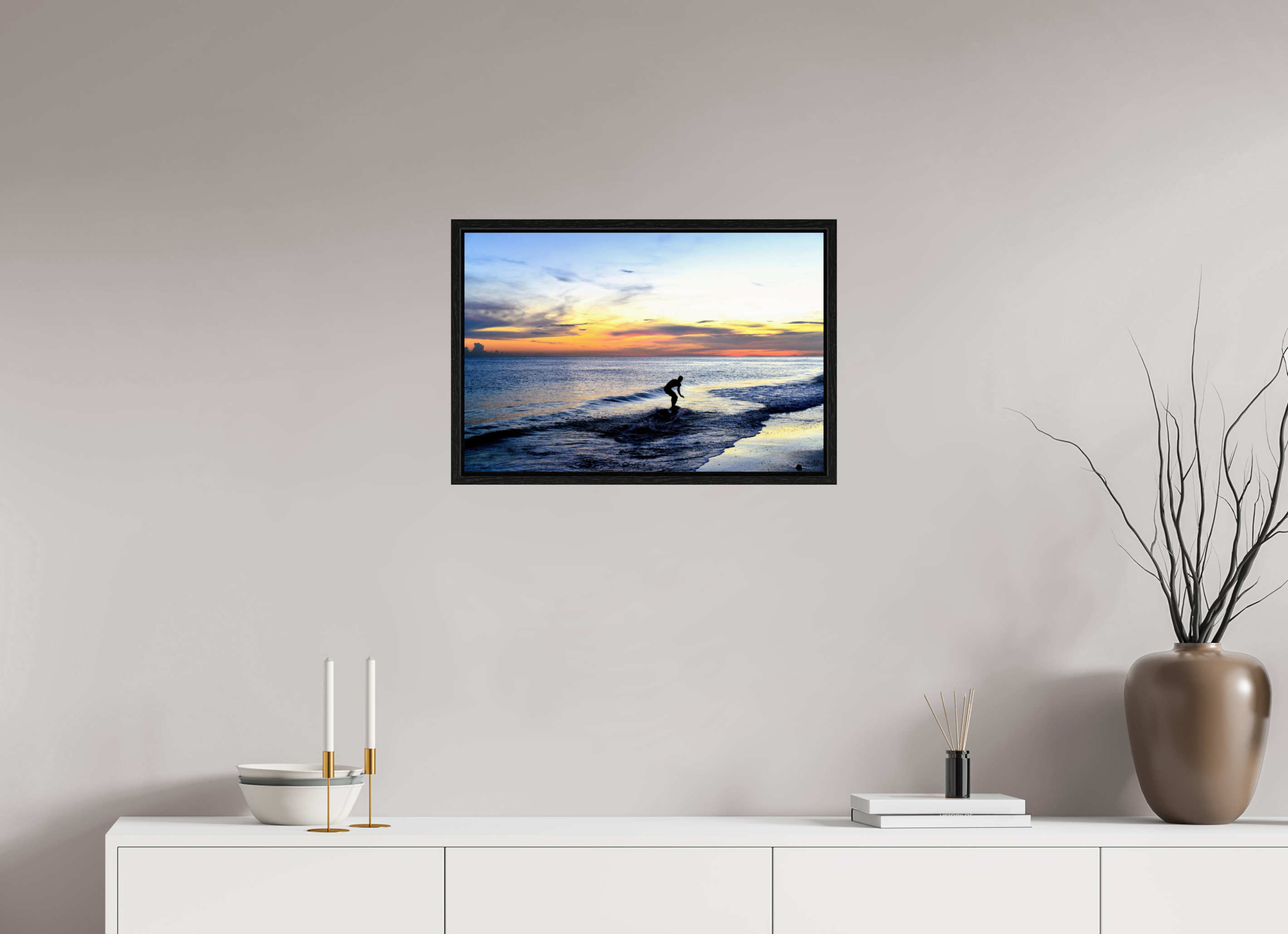 24 x 16″, Floater Frame, Basel 0.6", Black Oak, Glossy Acrylic Glass Chasing the Last Light