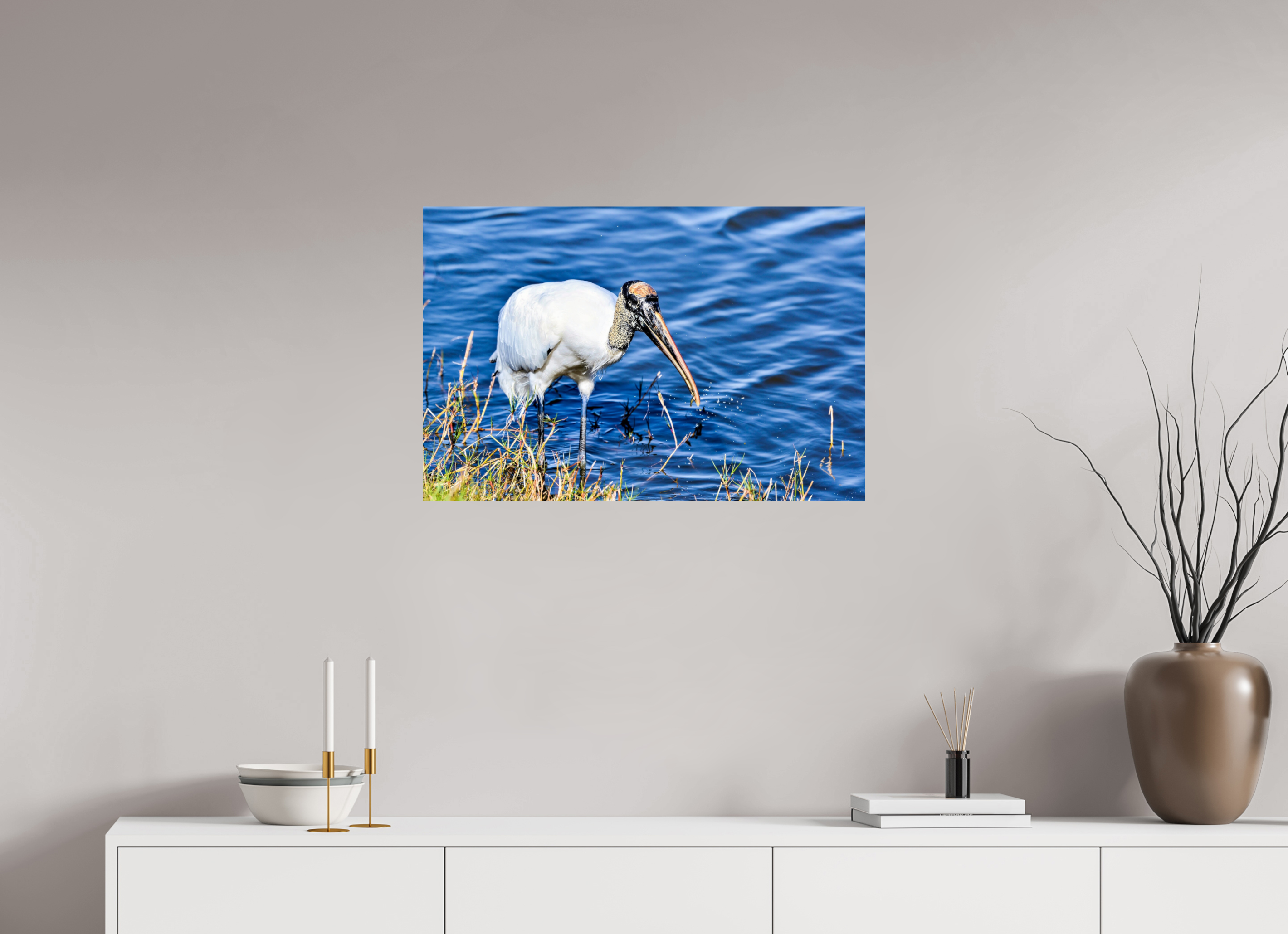 30 x 20″, Photo Print On Fuji Crystal DP II The Morning Catch: Wood Stork in Action
