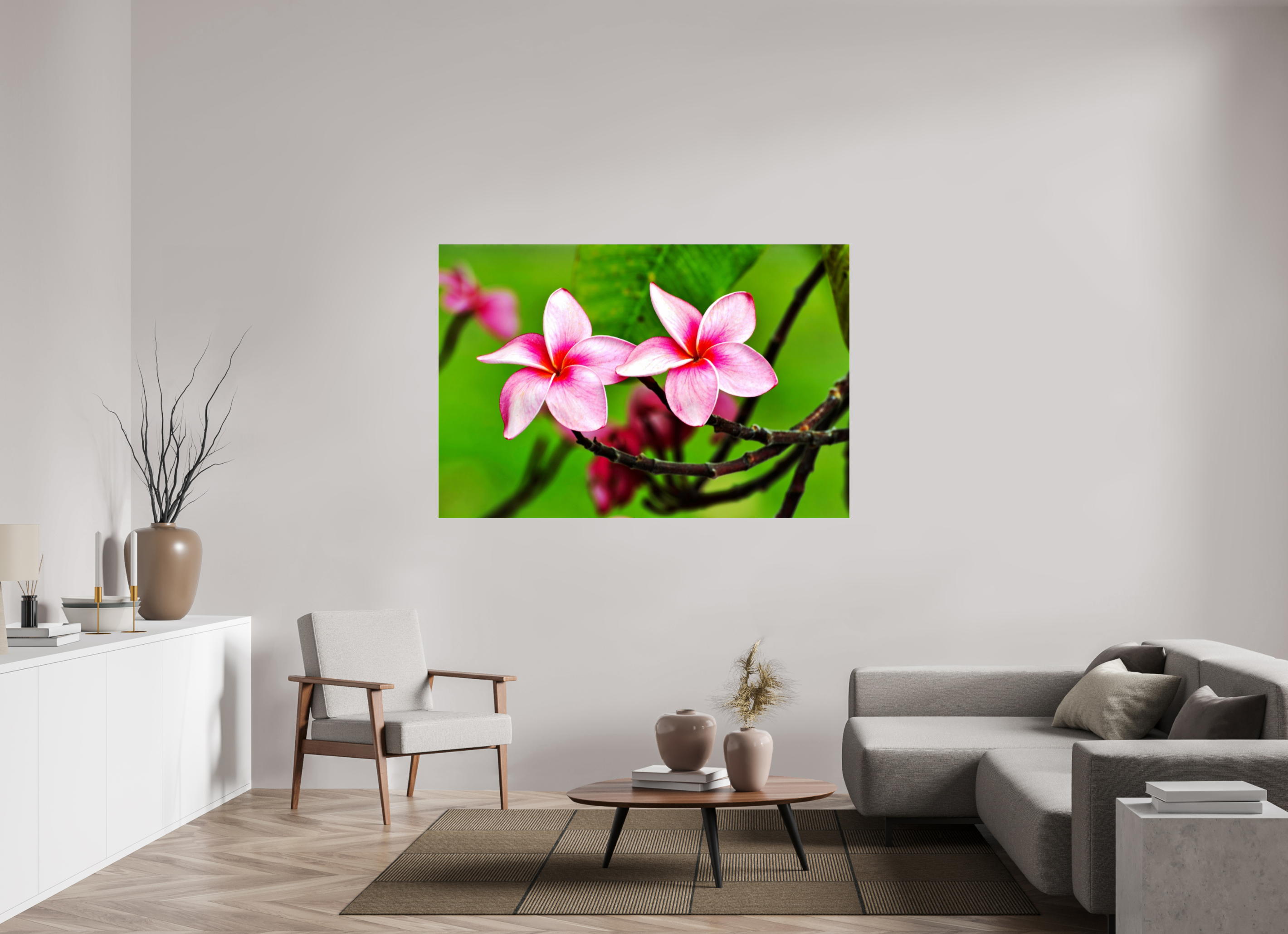 66 x 44″, Metallic Photo Print Under Acrylic Glass Pink Plumeria Rubra (Frangipani)