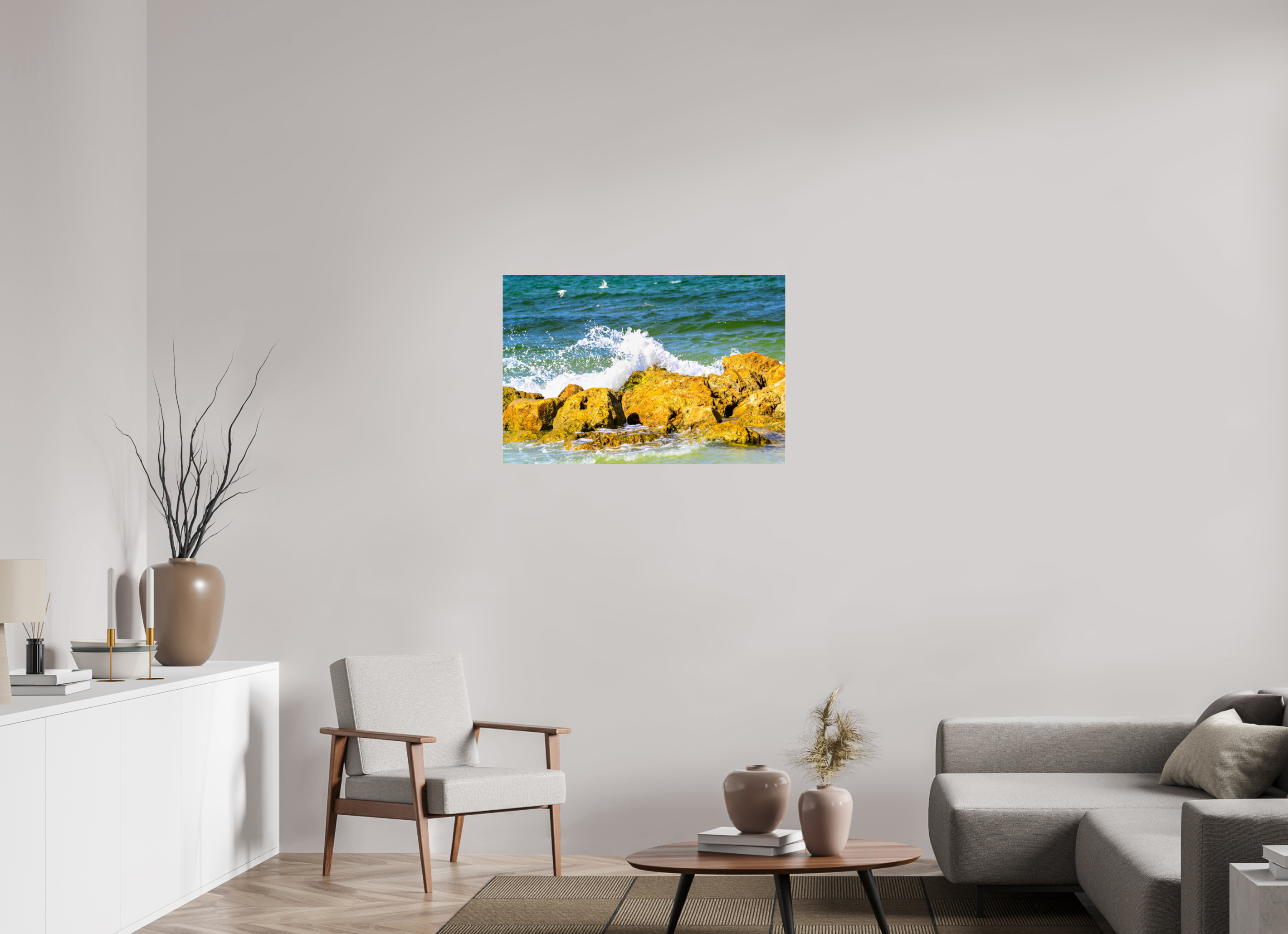 36 x 24″, Metallic Photo Print Under Acrylic Glass Waves Breaking
