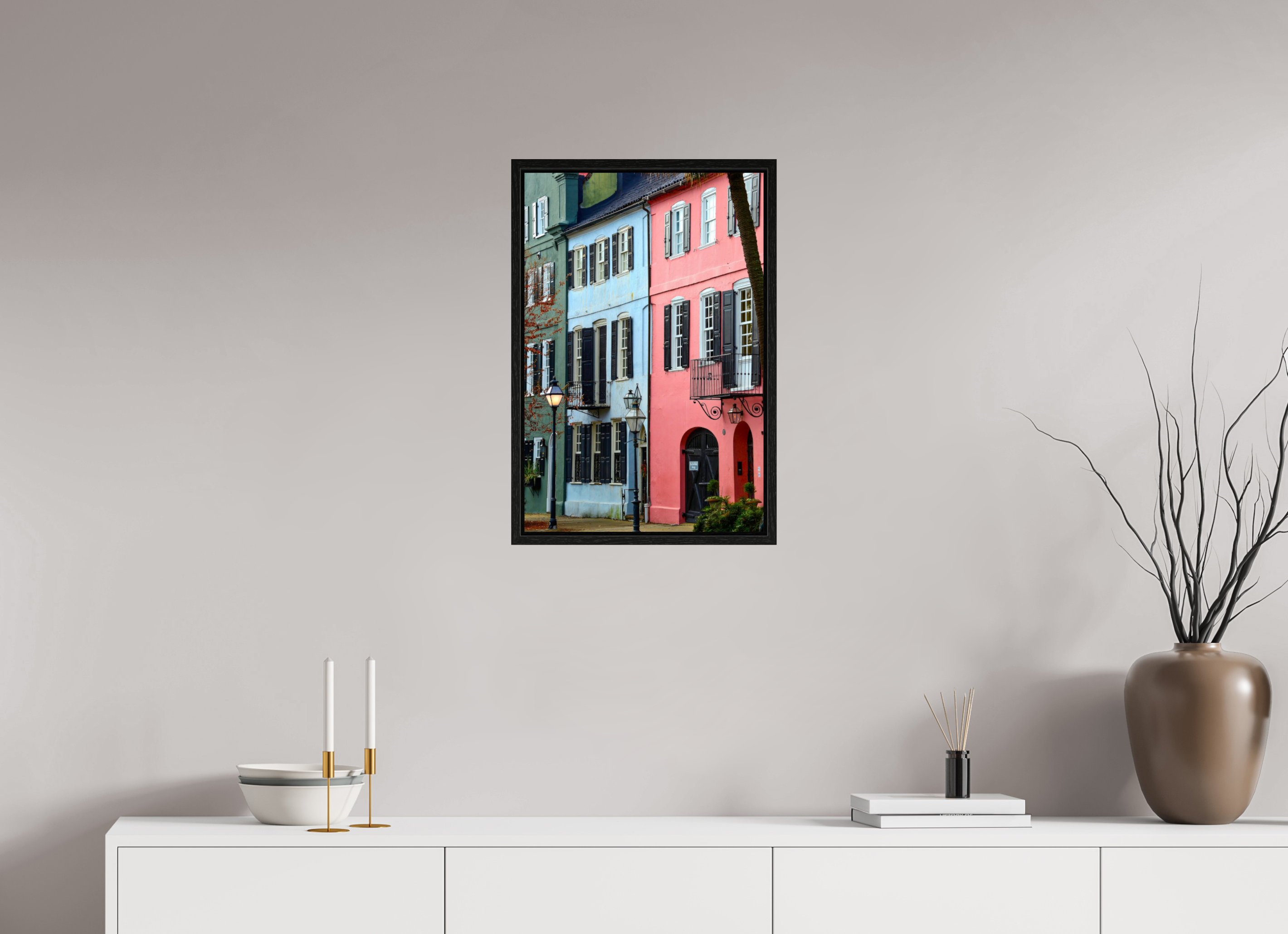 16 x 24″, Floater Frame Rainbow Row