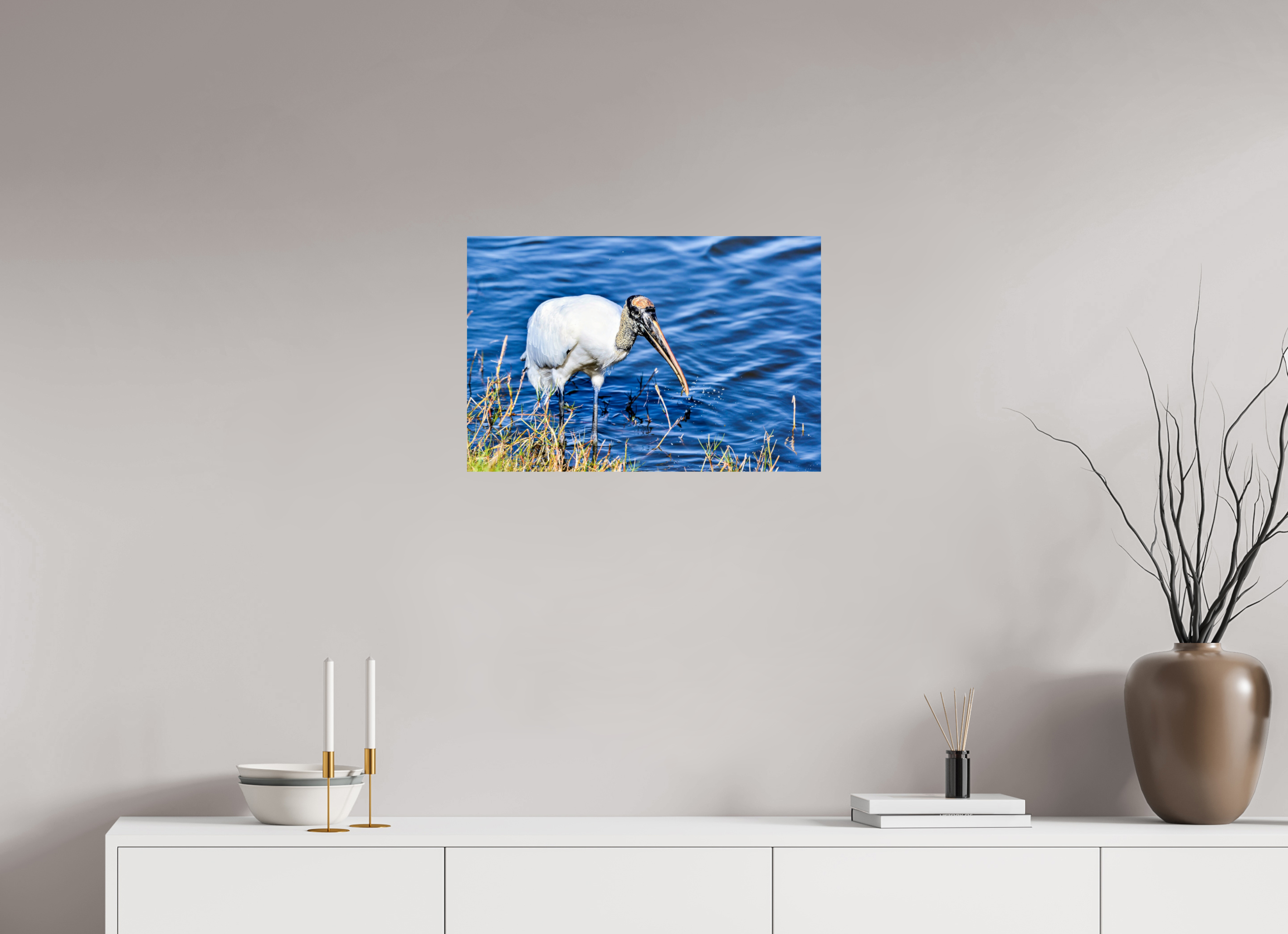 24 x 16″, Photo Print On Fuji Crystal DP II The Morning Catch: Wood Stork in Action