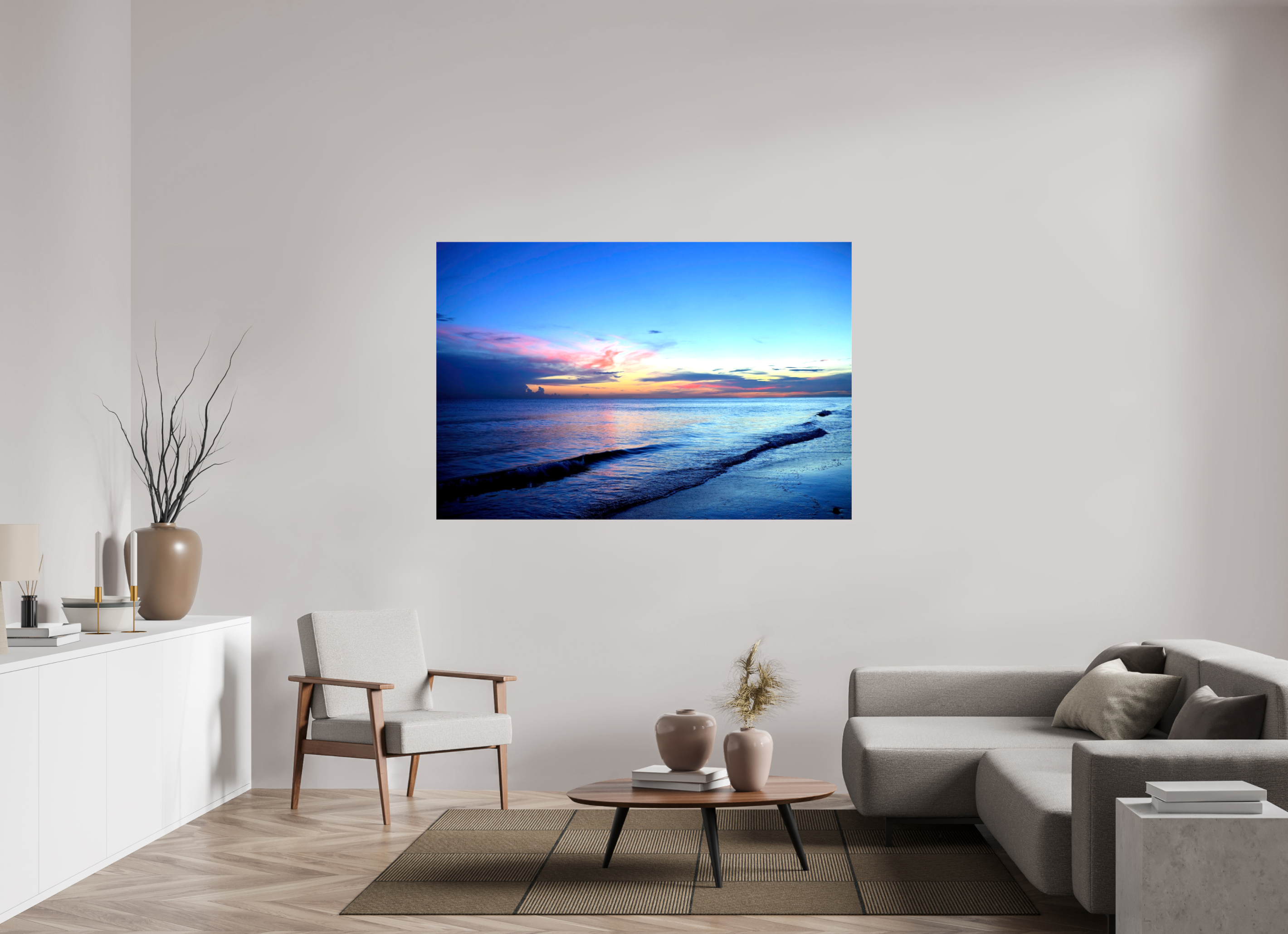 66 x 44″, Glossy Canvas on Stretcher Frame, 1,57" Wrapped Indigo Horizon