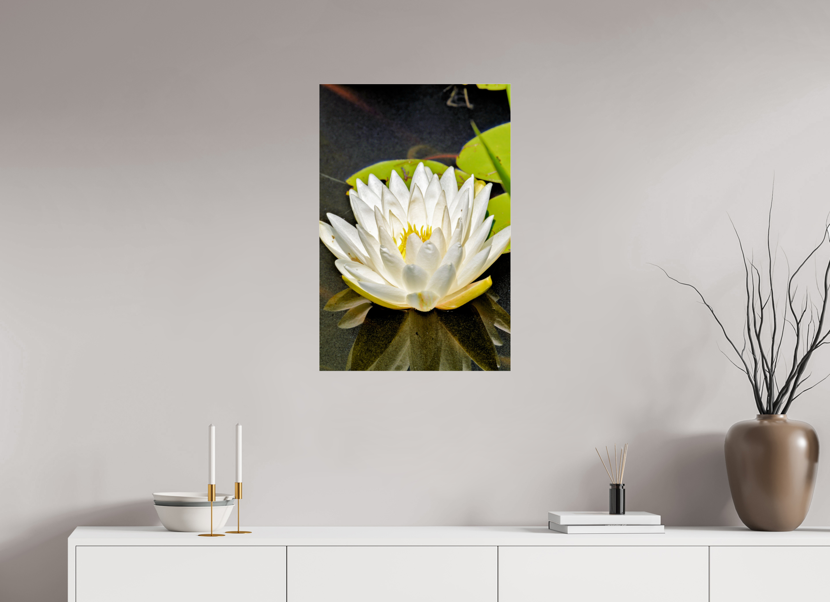 20 x 30″, Metallic Photo Print Under Acrylic Glass The White Water Lily
