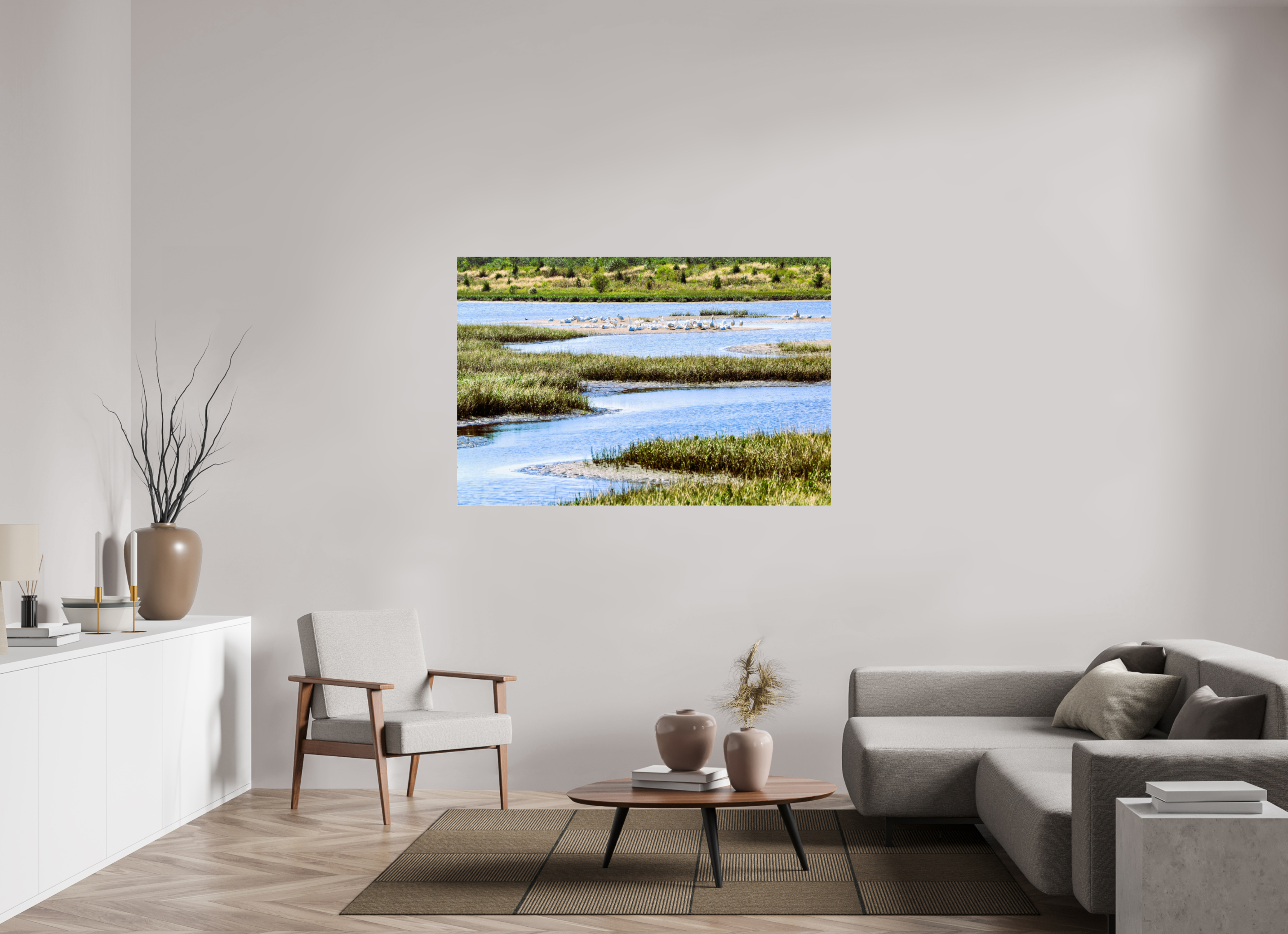 60 x 40″, Metallic Photo Print Under Acrylic Glass Marshland Sanctuary