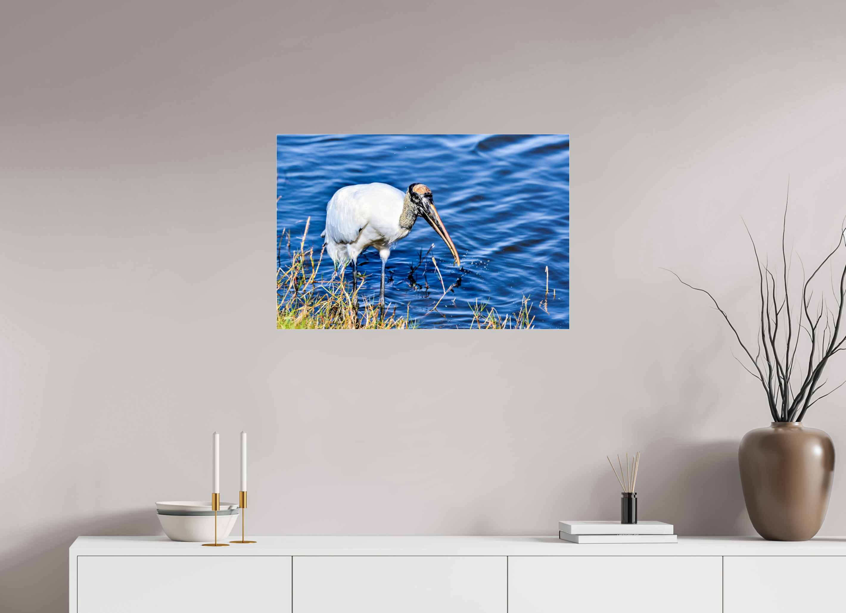 30 x 20″, Photo Print Fuji Crystal Archive Under Acrylic Glass The Morning Catch: Wood Stork in Action