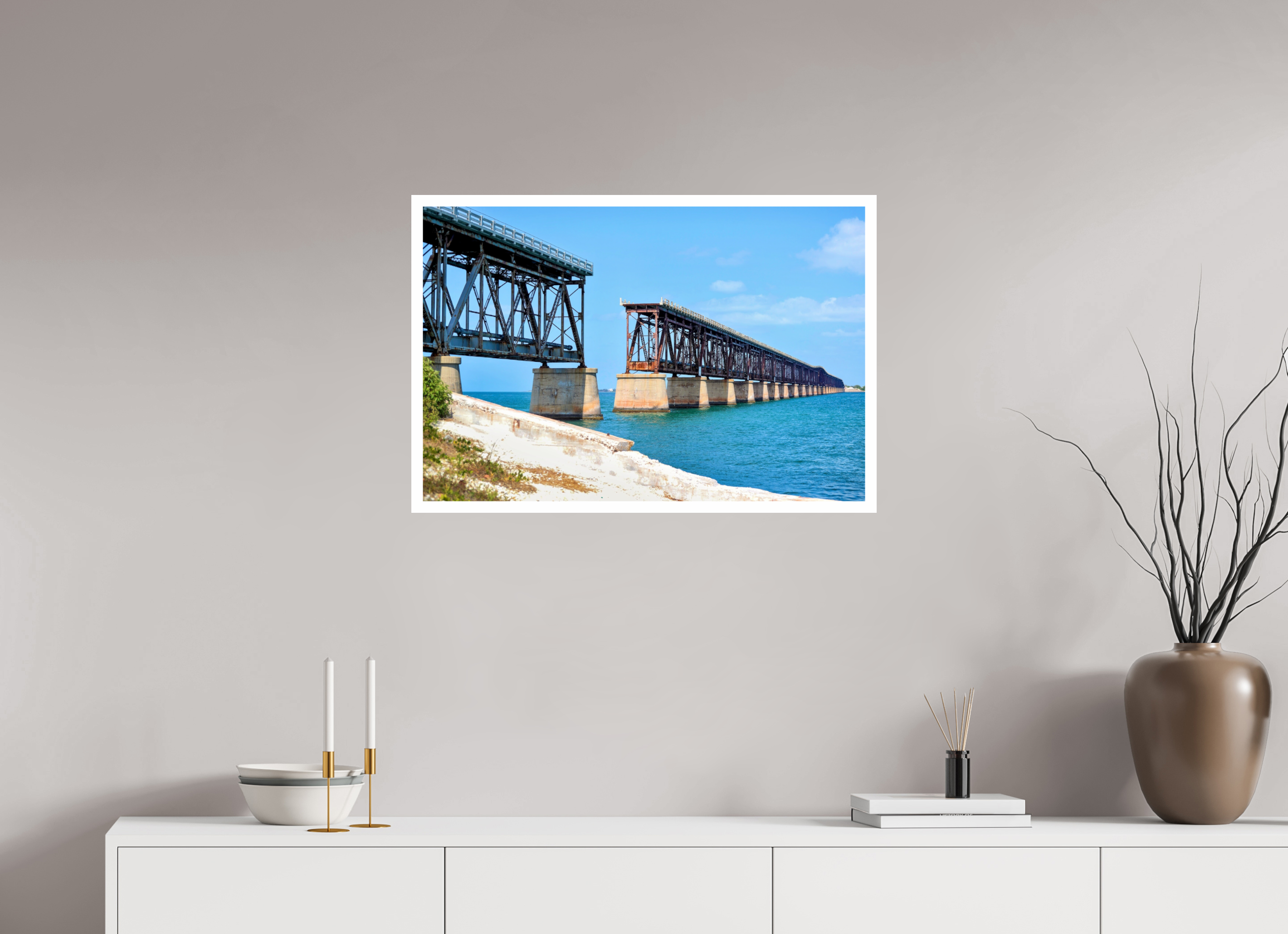 30 x 20″, Hahnemühle FineArt Pearl Print, .79" white border Old Bahia Honda Bridge