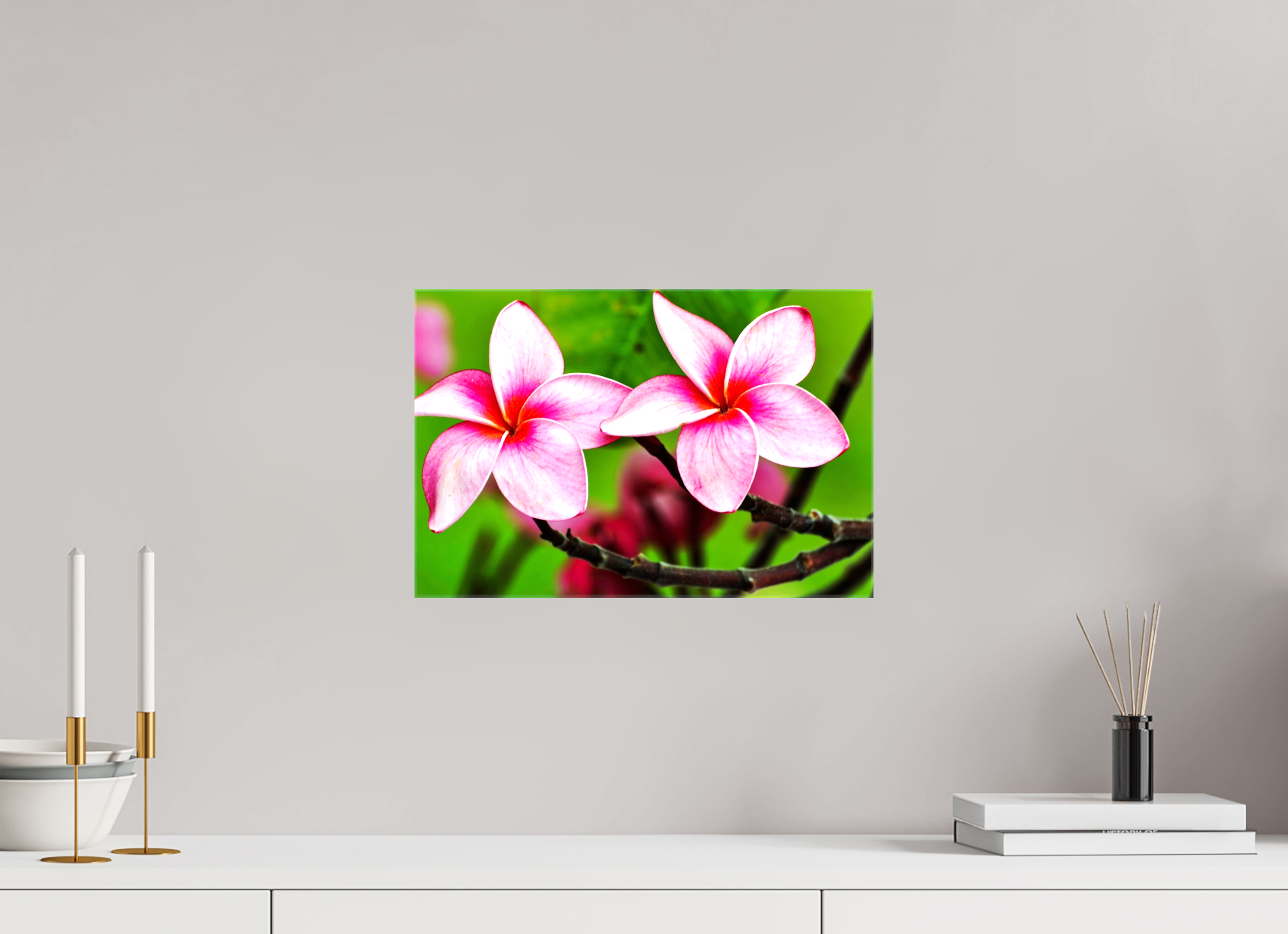 15 x 10″, Glossy Canvas on Stretcher Frame, 1,57" Wrapped Pink Plumeria Rubra (Frangipani)