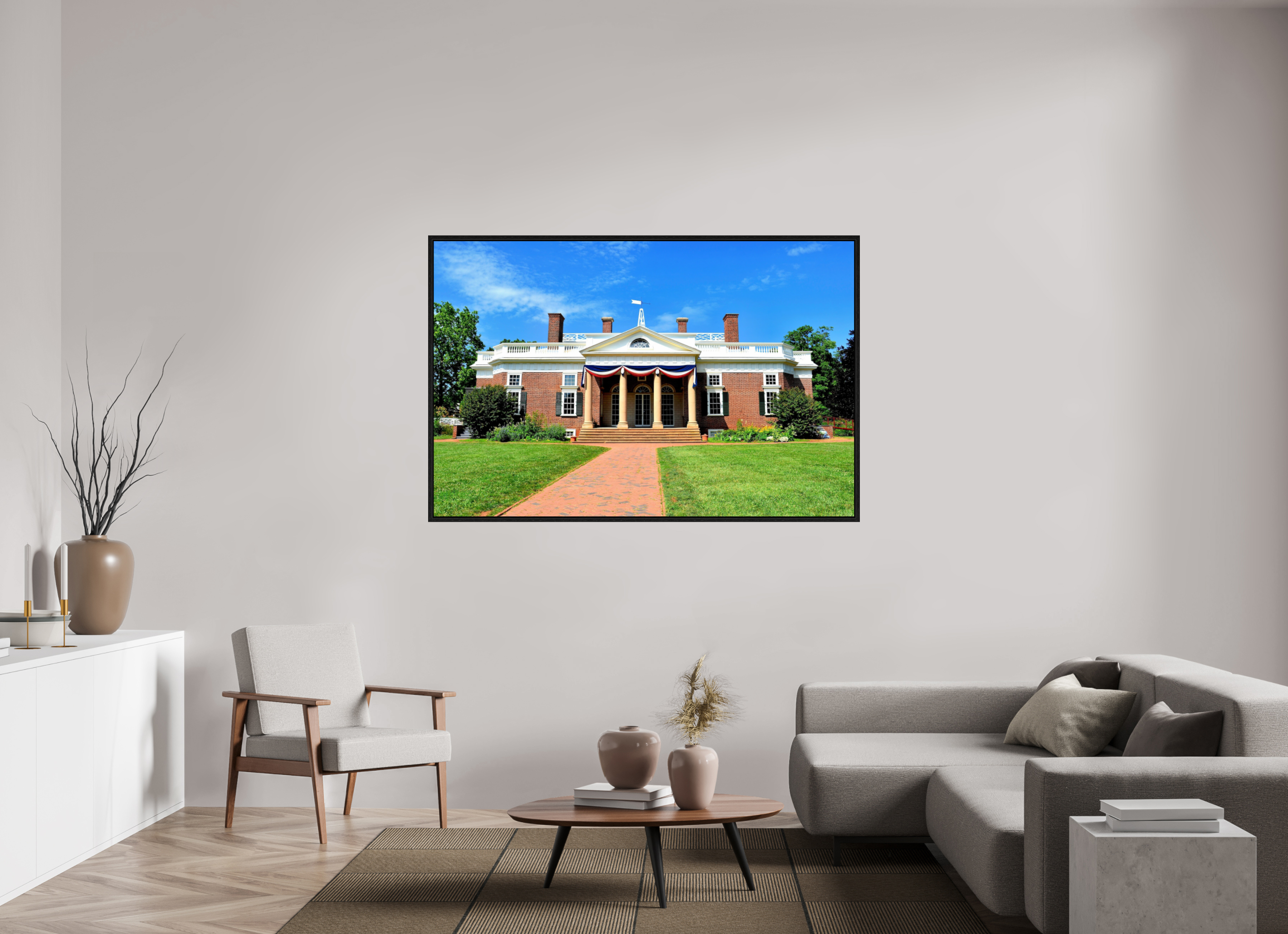 65.6 x 43″, Floater Frame Jefferson’s Masterpiece: Monticello at Midday