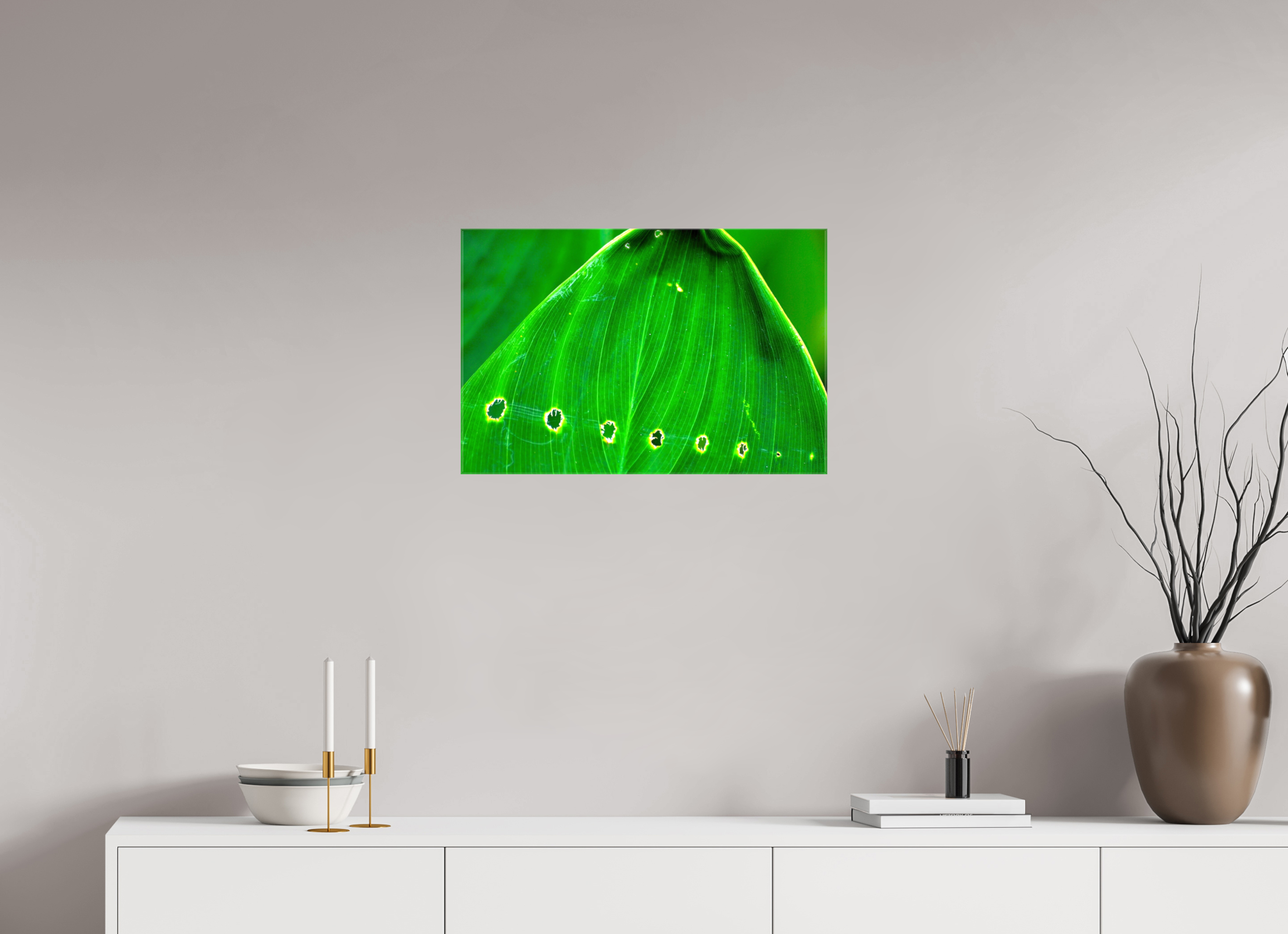 24 x 16″, Glossy Canvas on Stretcher Frame, 1,57" Wrapped Linear Progression in Green
