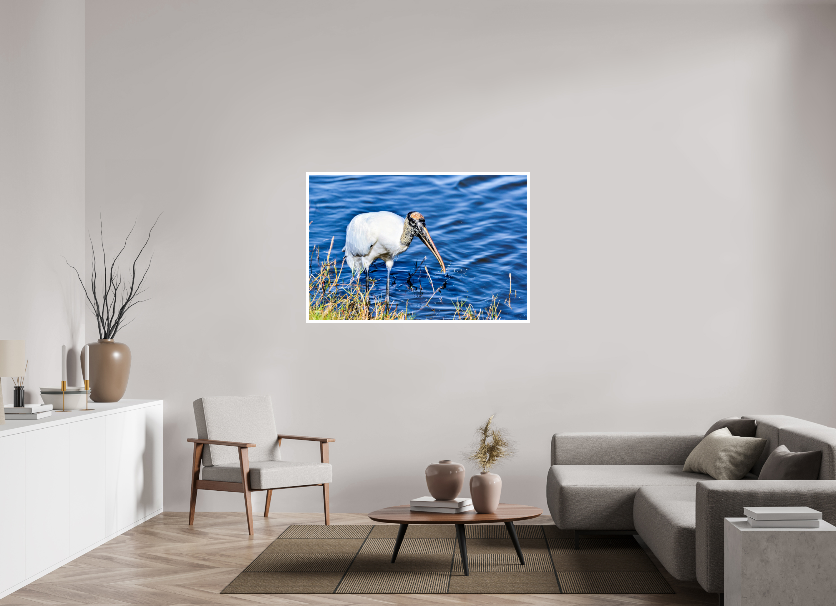 54 x 36″, Hahnemühle FineArt Pearl Print, .79" white border The Morning Catch: Wood Stork in Action