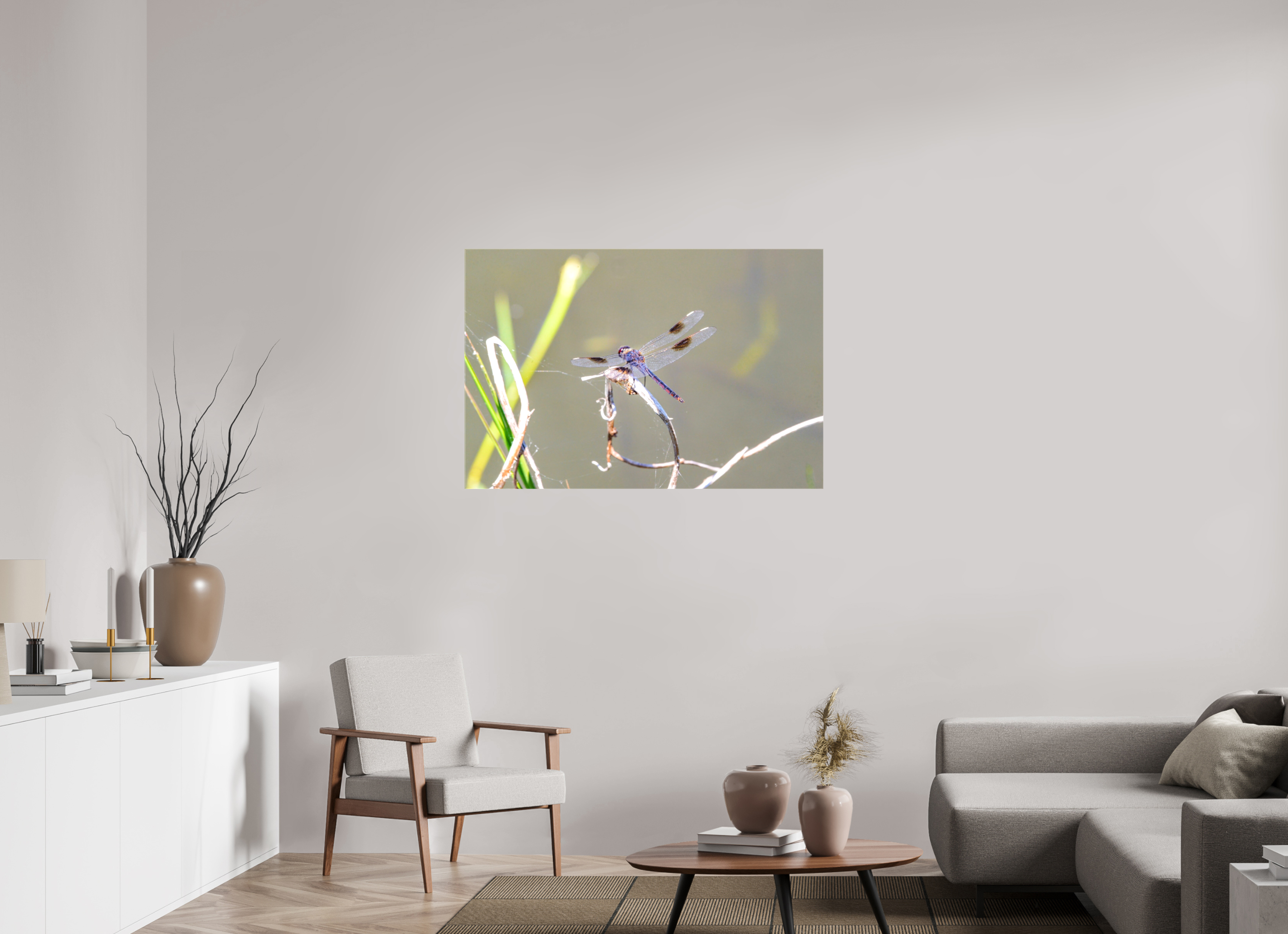 45 x 30″, Glossy Canvas on Stretcher Frame, 1,57" Wrapped Pennant Dragonfly in the Marsh