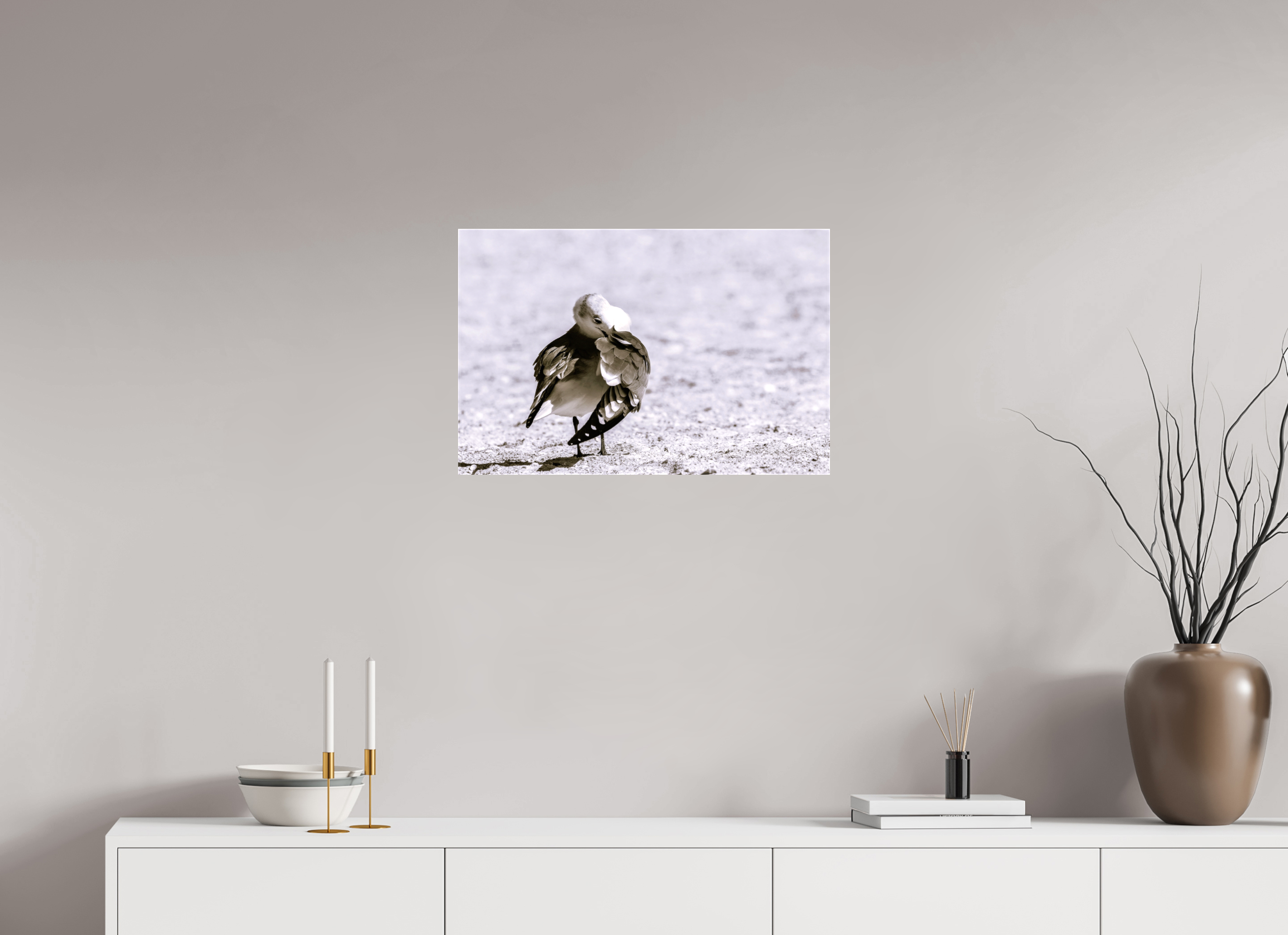 24.4 x 16″, Glossy Canvas on Stretcher Frame, 1,57" Wrapped Preening Gull