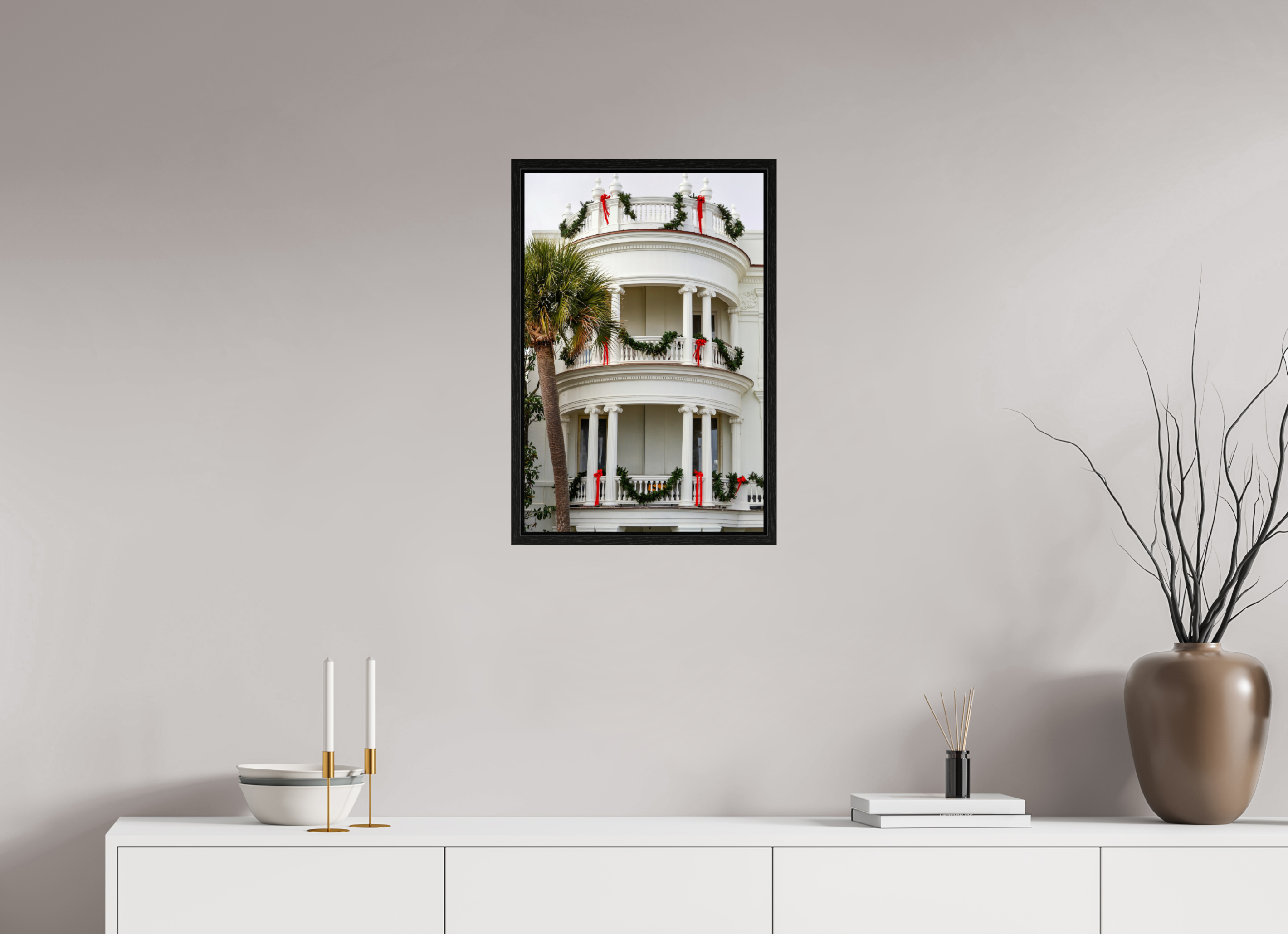 16 x 24″, Floater Frame Christmas on the Battery: Porcher-Simonds House