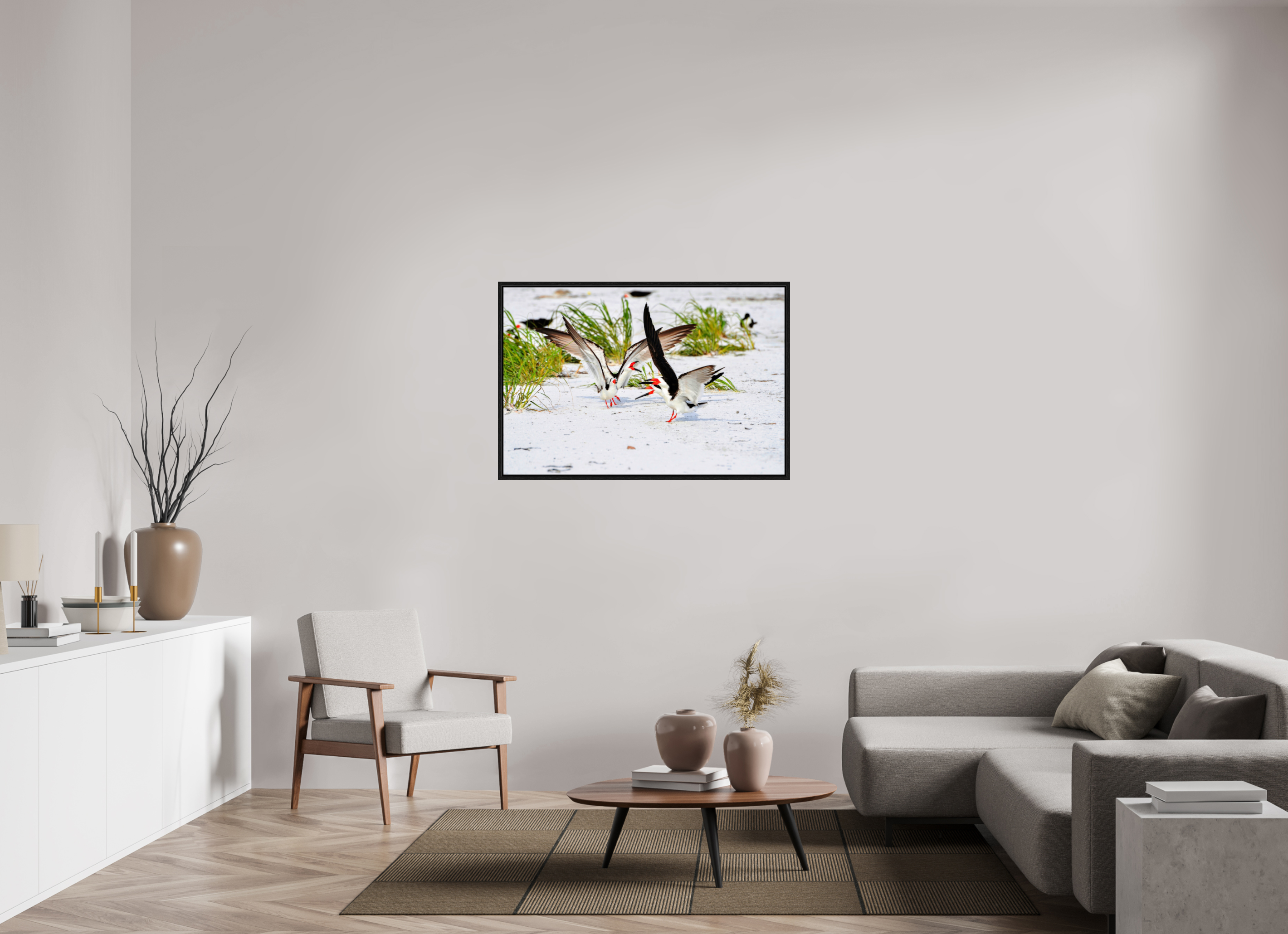 45 x 30″, Floater Frame, Basel 0.6", Black Oak, Glossy Acrylic Glass The Skimmer Dance