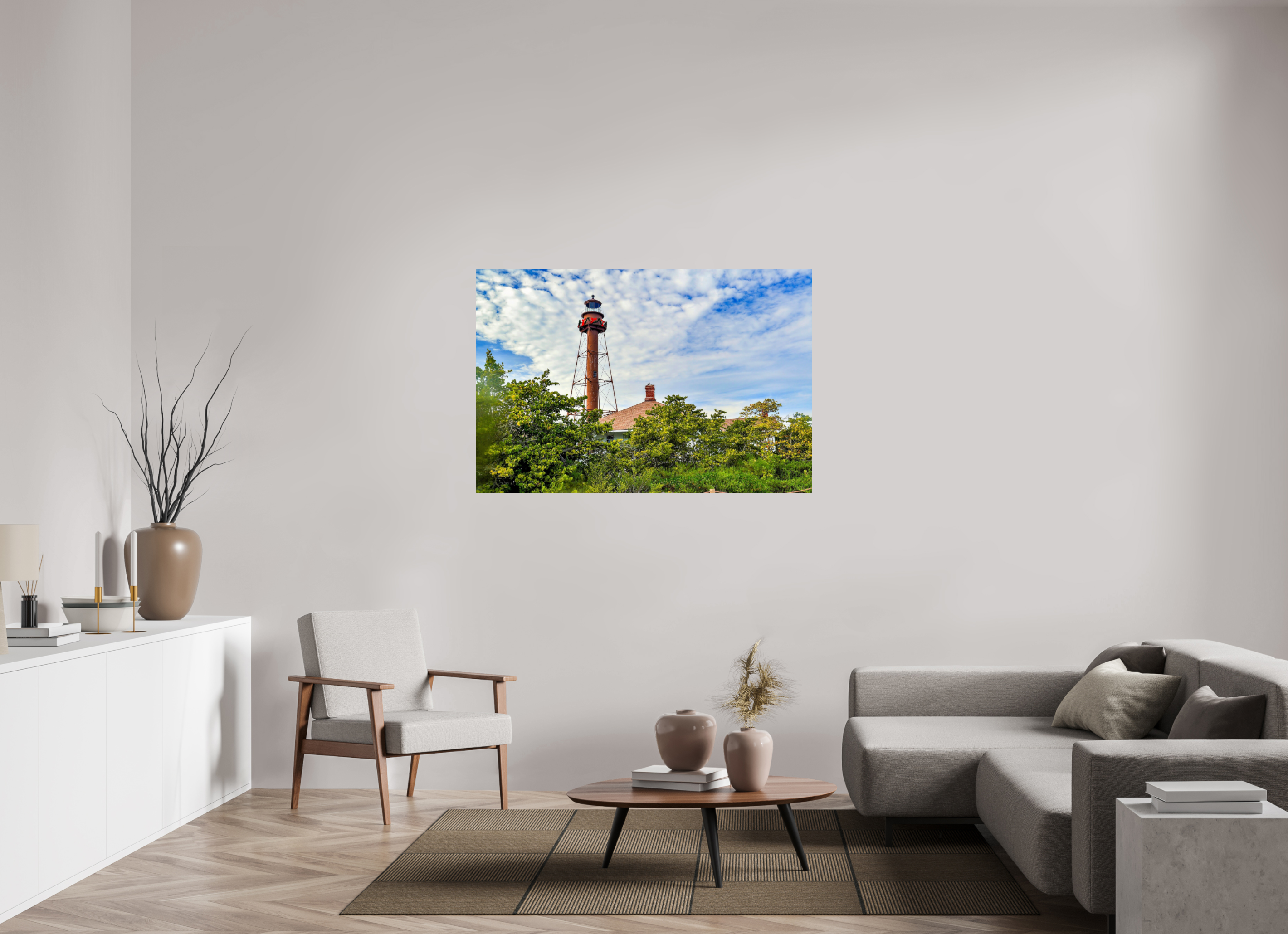 54 x 36″, Metallic Photo Print Under Acrylic Glass Sanibel Island Lighthouse – Holiday Edition