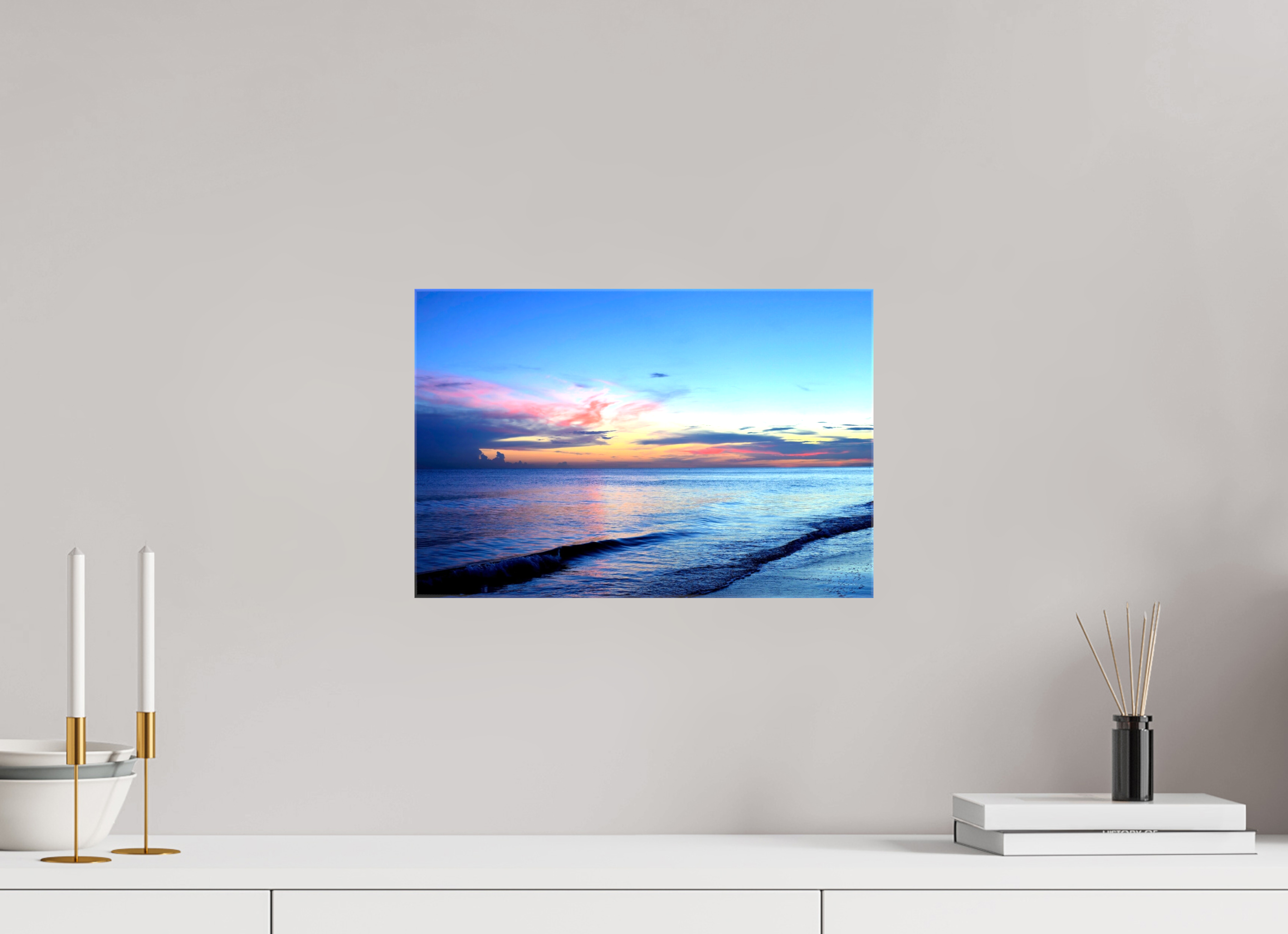 15 x 10″, Glossy Canvas on Stretcher Frame, 1,57" Wrapped Indigo Horizon