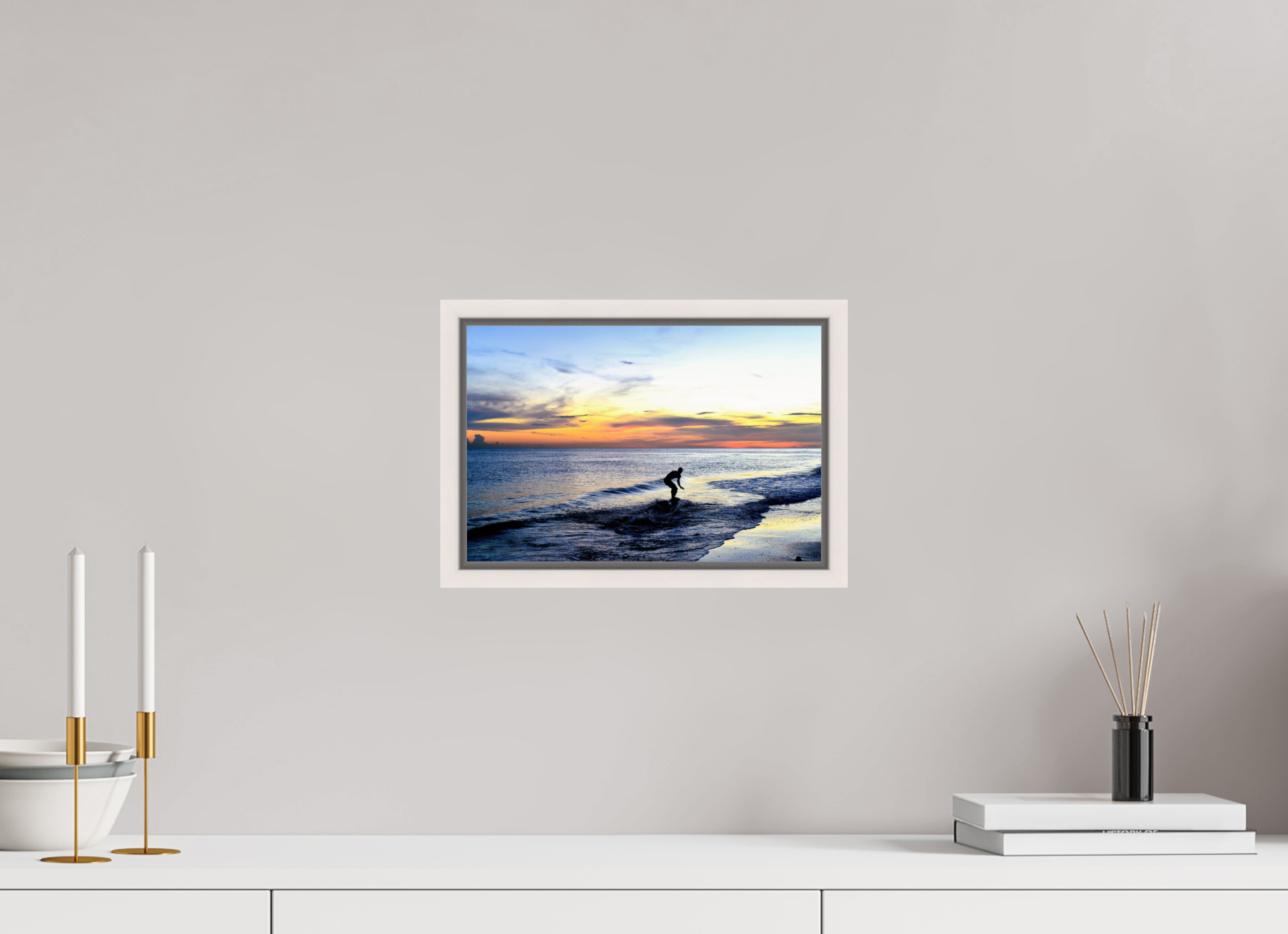 12 x 8″, Floater Frame, Basel 0.6", Maple White, Glossy Acrylic Glass Chasing the Last Light