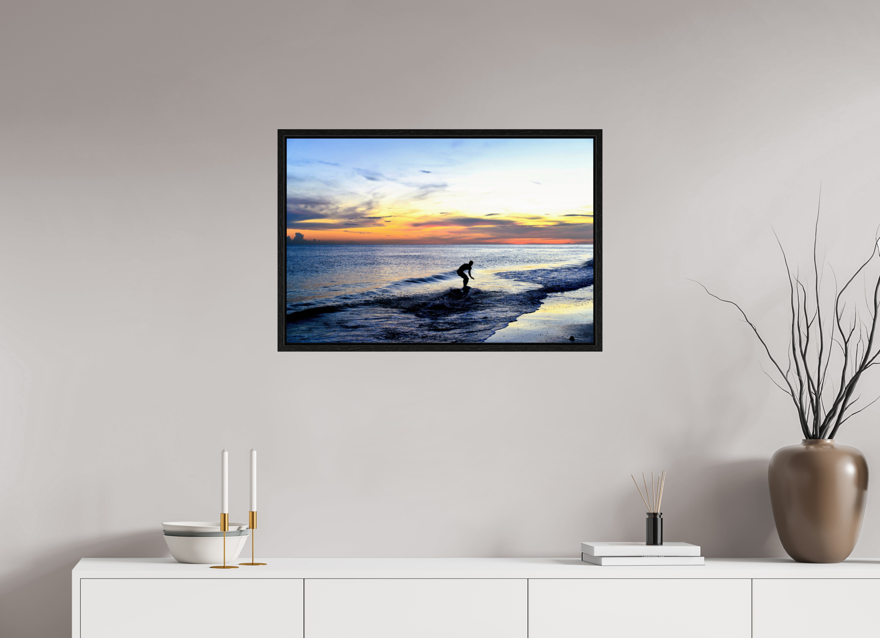 30 x 20″, Floater Frame, Basel 0.6", Black Oak, Glossy Acrylic Glass Chasing the Last Light