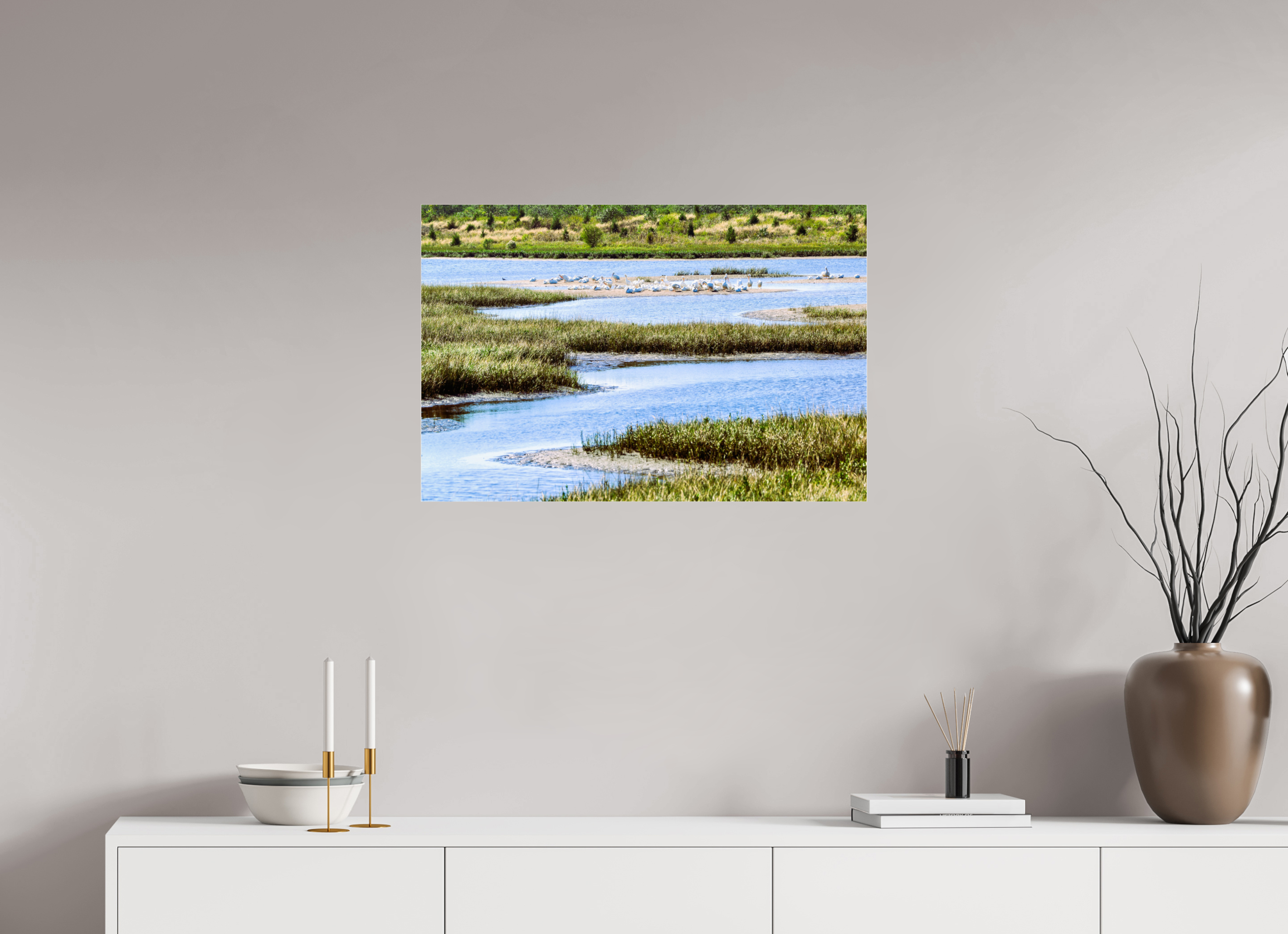 30 x 20″, Metallic Photo Print Under Acrylic Glass Marshland Sanctuary