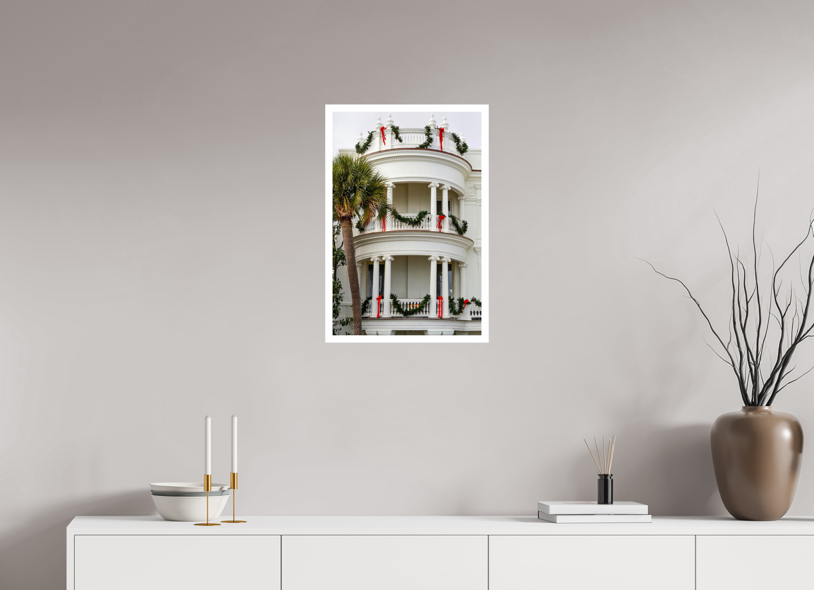 16 x 24″, Hahnemühle FineArt Pearl Print, .79" white border Christmas on the Battery: Porcher-Simonds House