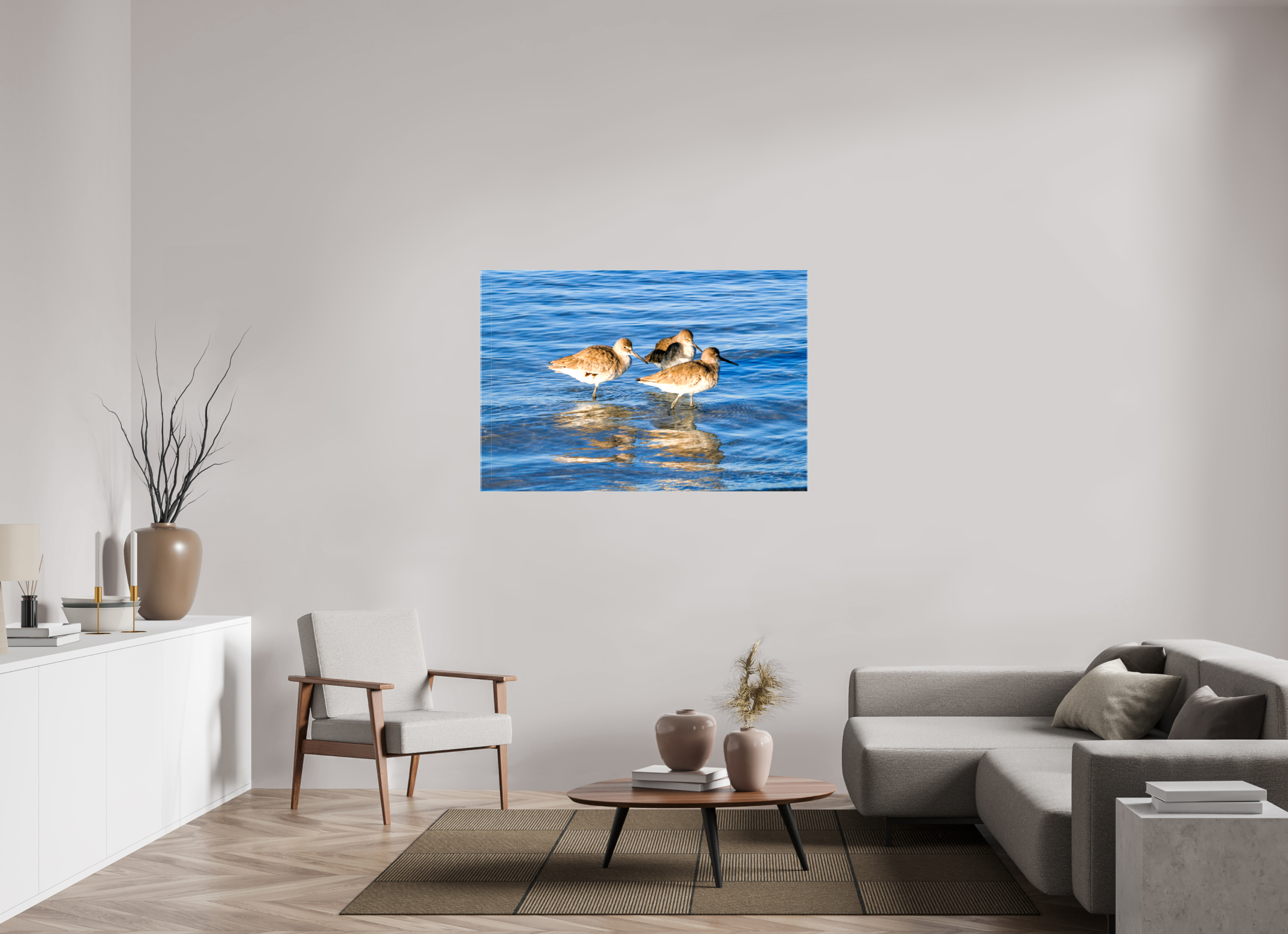 51.9 x 35″, Glossy Canvas on Stretcher Frame, 1,57" Wrapped The Shoreline Trio: Willets in the Surf