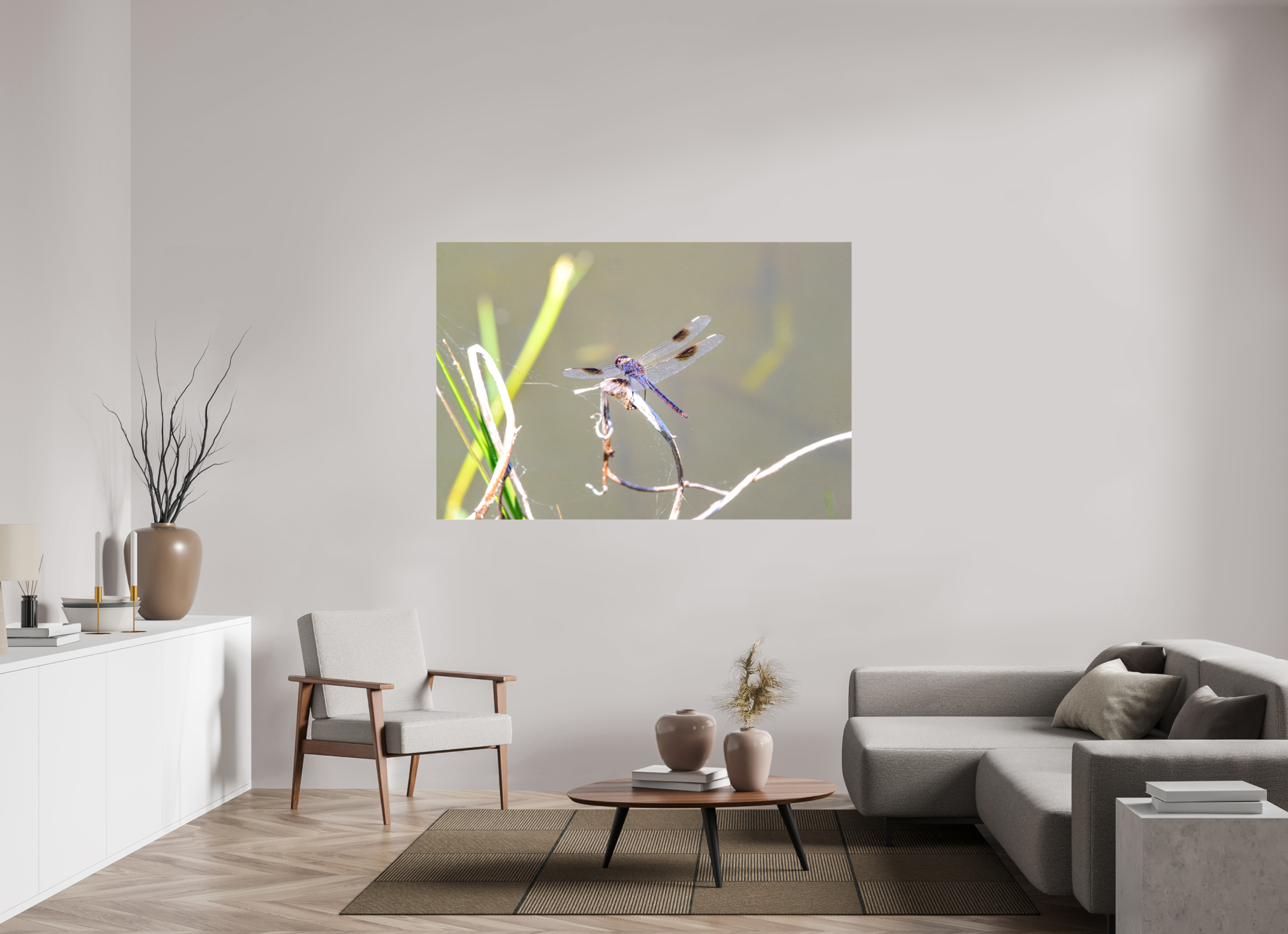 66 x 44″, Glossy Canvas on Stretcher Frame, 1,57" Wrapped Pennant Dragonfly in the Marsh