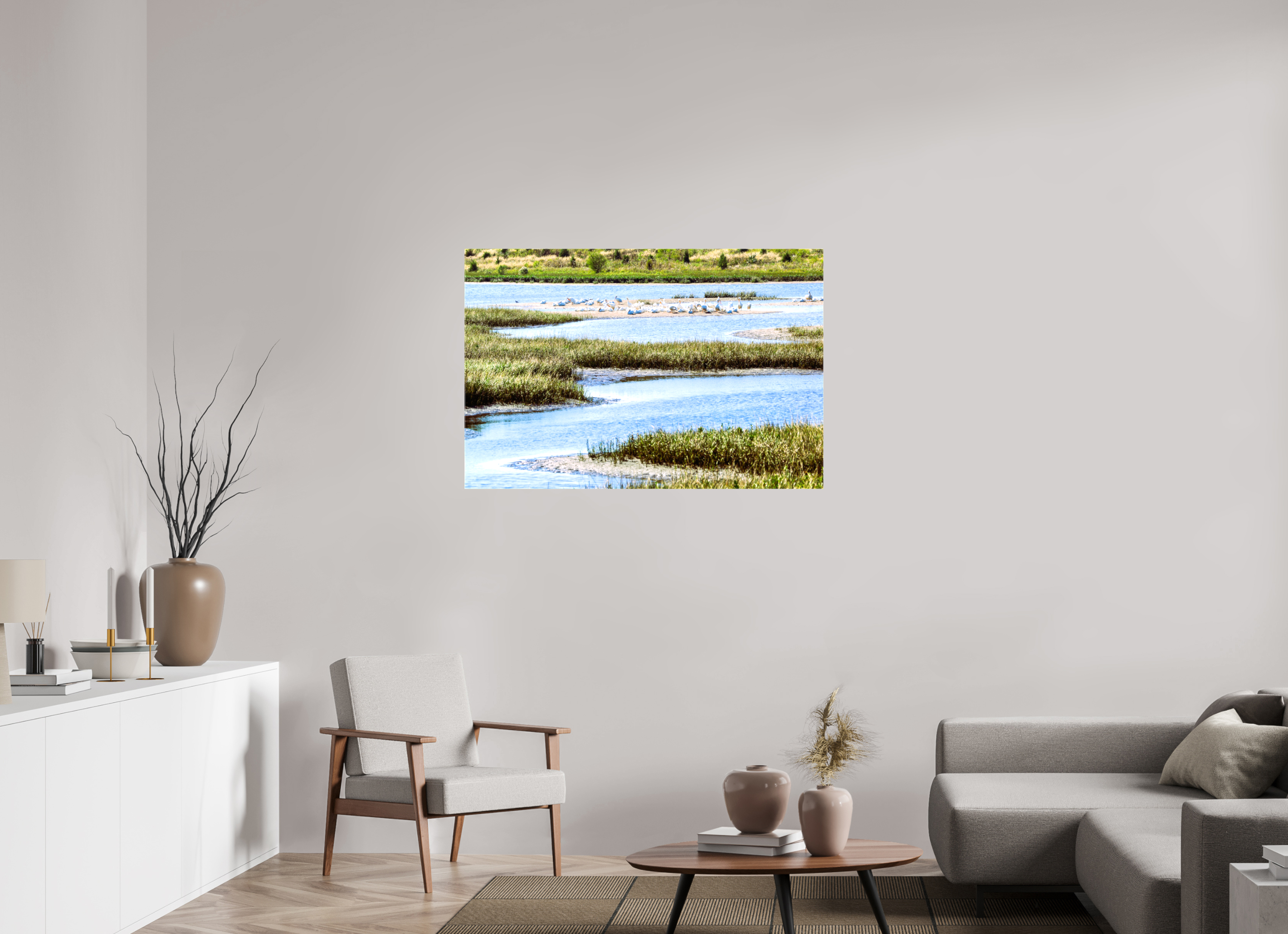 45 x 30″, Glossy Canvas on Stretcher Frame, 1,57" Wrapped Marshland Sanctuary
