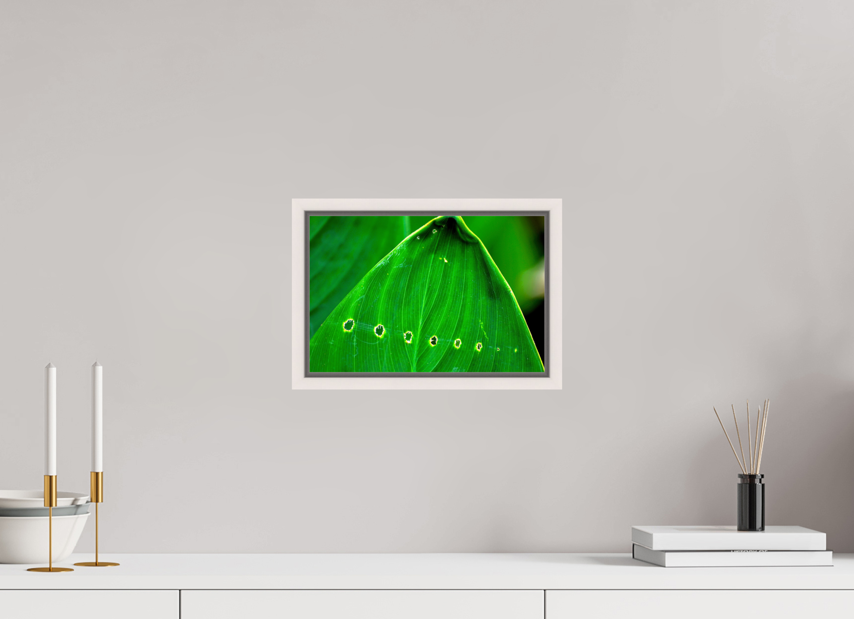 12 x 8″, Floater Frame, Basel 0.6", Maple White, Glossy Acrylic Glass Linear Progression in Green