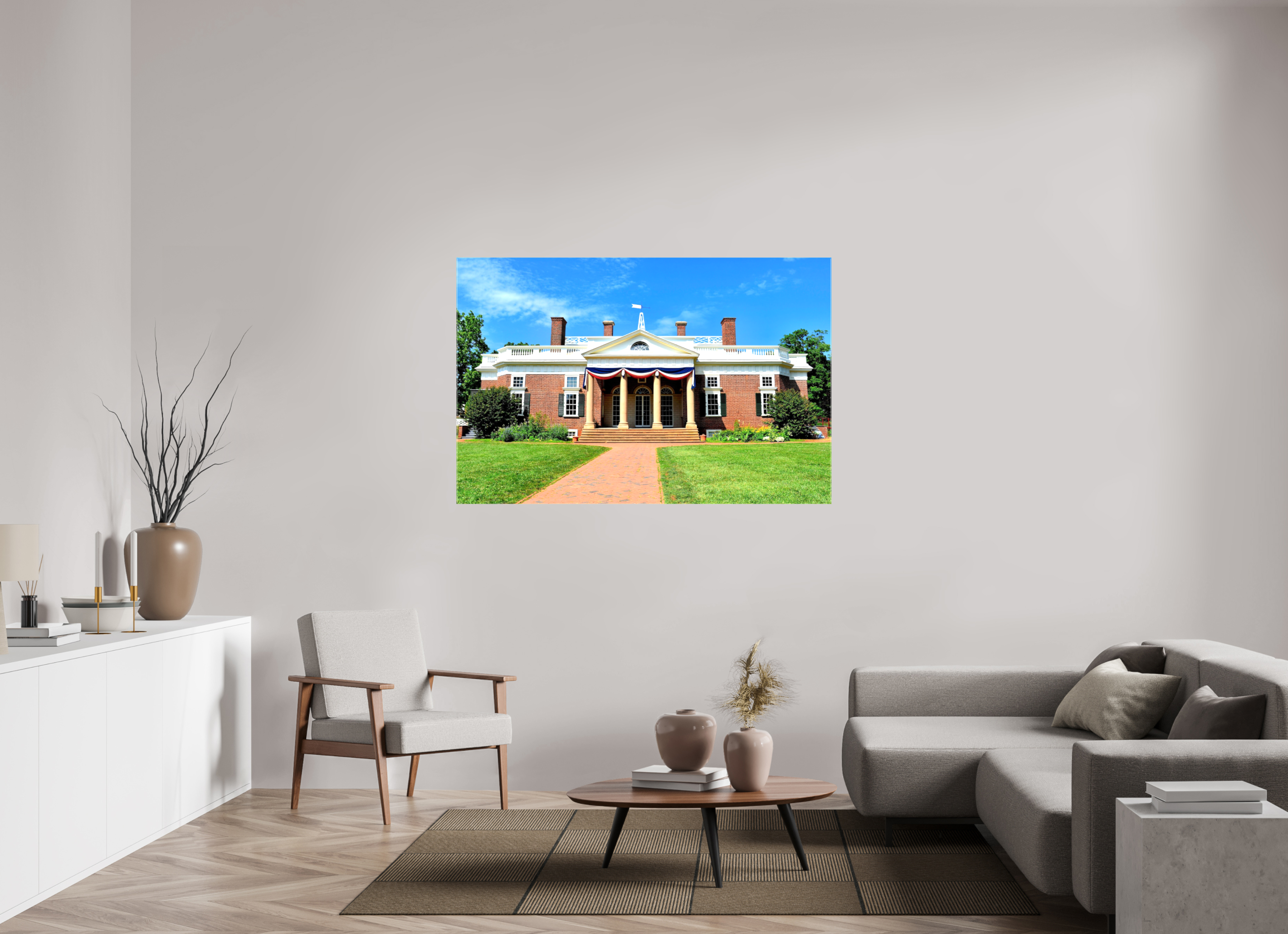 59.5 x 39″, Glossy Canvas on Stretcher Frame, 1,57" Wrapped Jefferson’s Masterpiece: Monticello at Midday