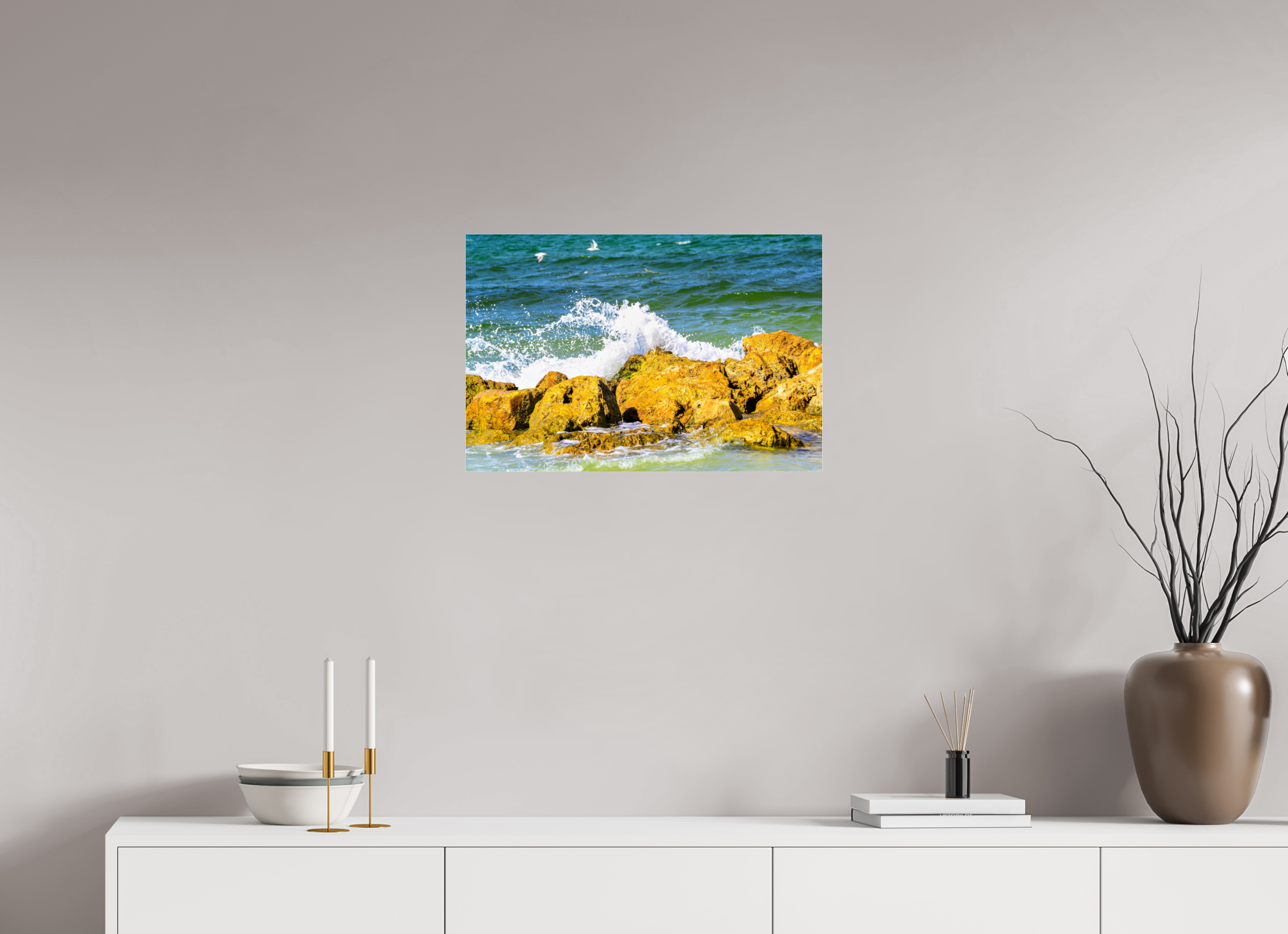 24 x 16″, Metallic Photo Print Under Acrylic Glass Waves Breaking