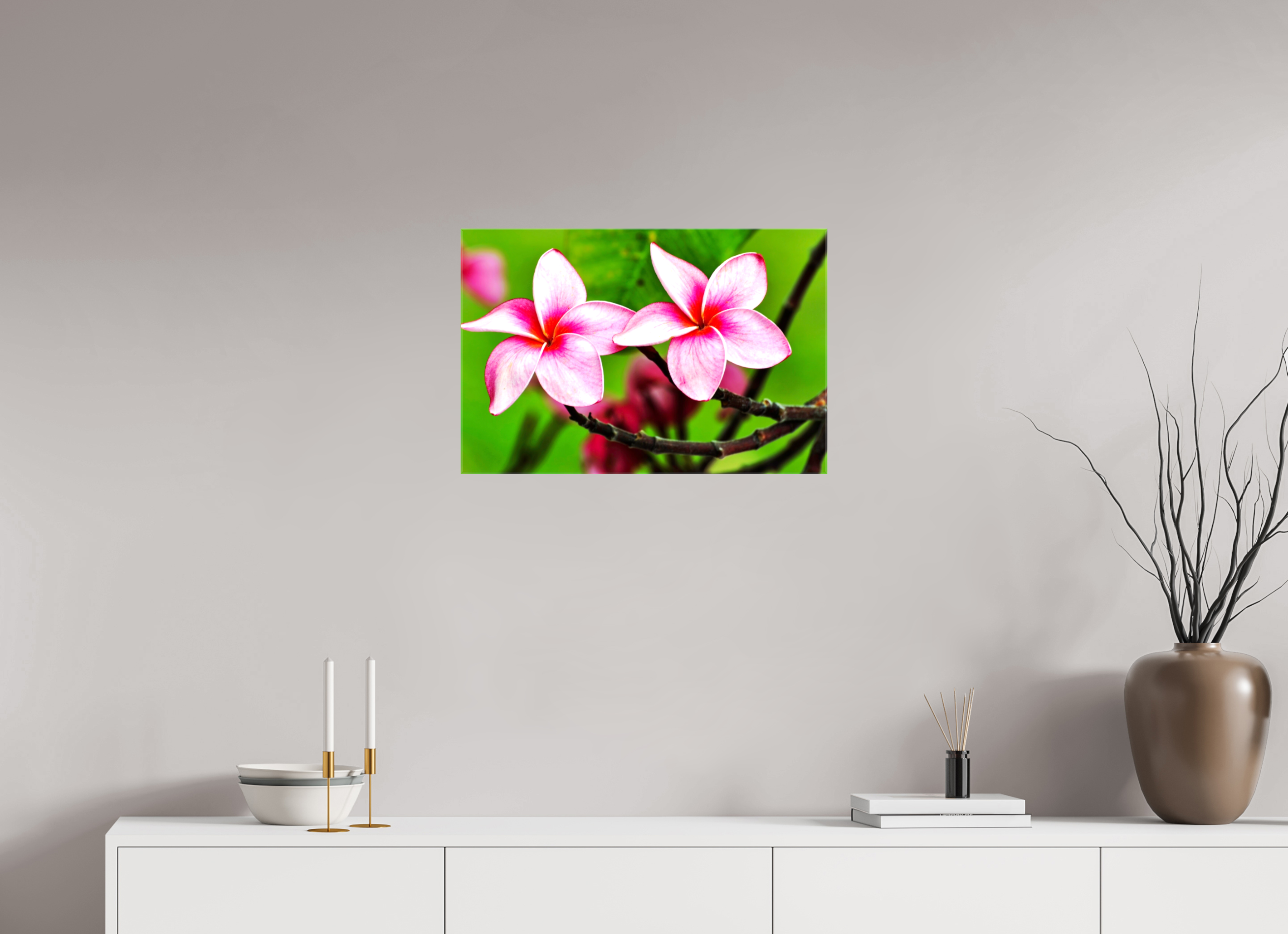 24 x 16″, Glossy Canvas on Stretcher Frame, 1,57" Wrapped Pink Plumeria Rubra (Frangipani)