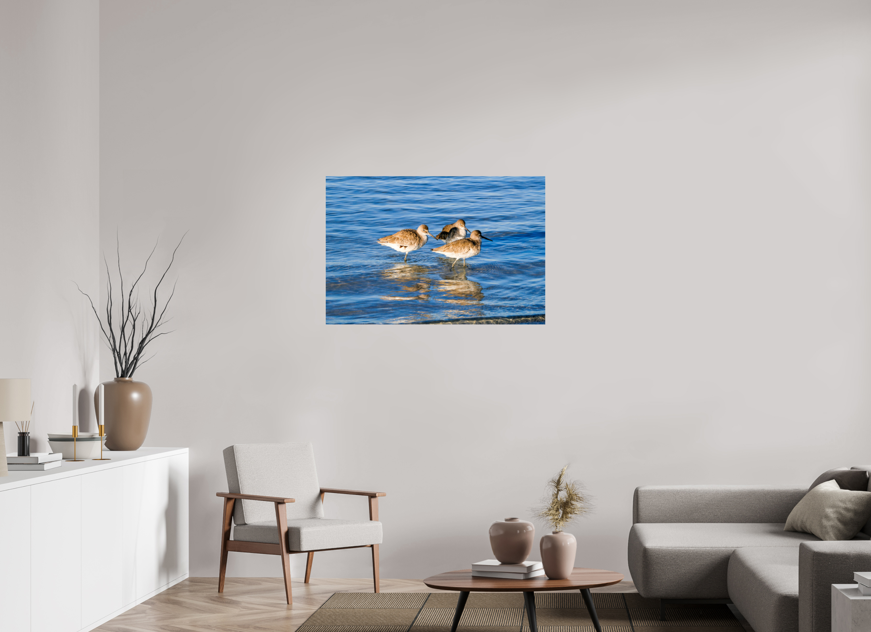 41.5 x 28″, Photo Print On Fuji Crystal DP II The Shoreline Trio: Willets in the Surf