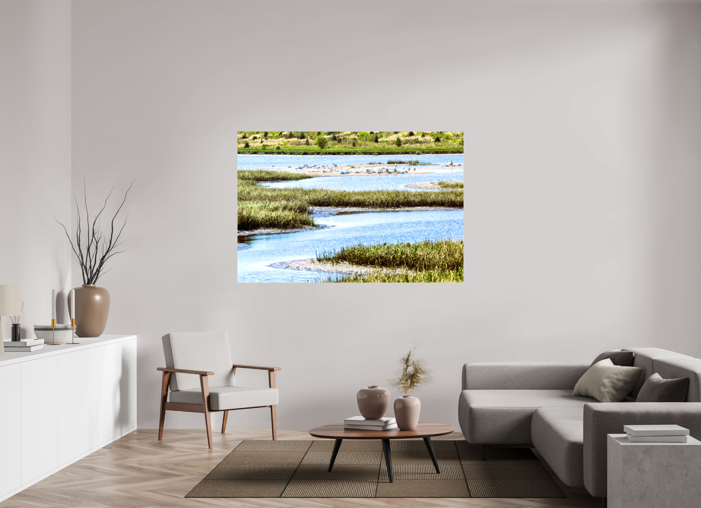 66 x 44″, Glossy Canvas on Stretcher Frame, 1,57" Wrapped Marshland Sanctuary