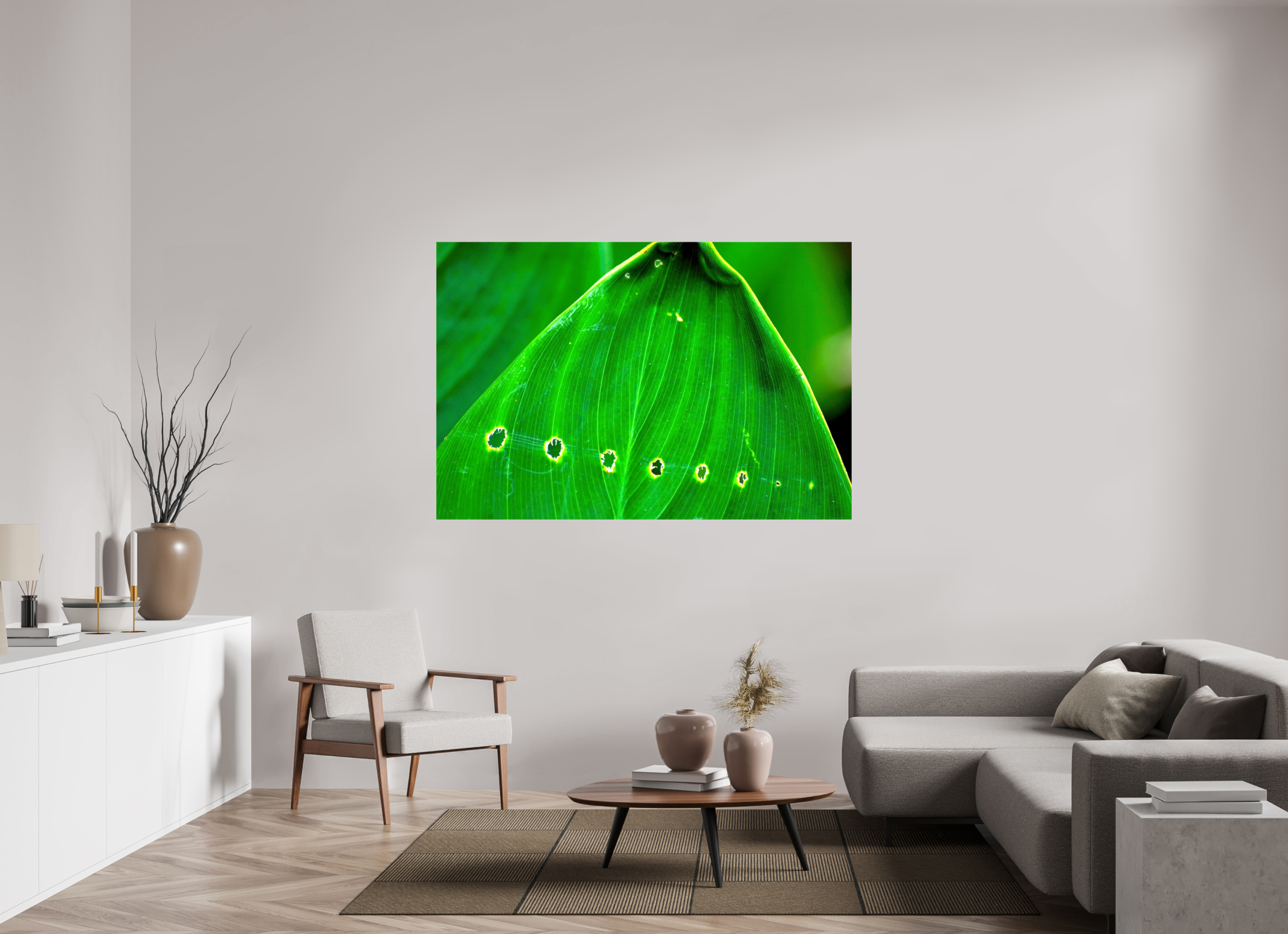 66 x 44″, Glossy Canvas on Stretcher Frame, 1,57" Wrapped Linear Progression in Green